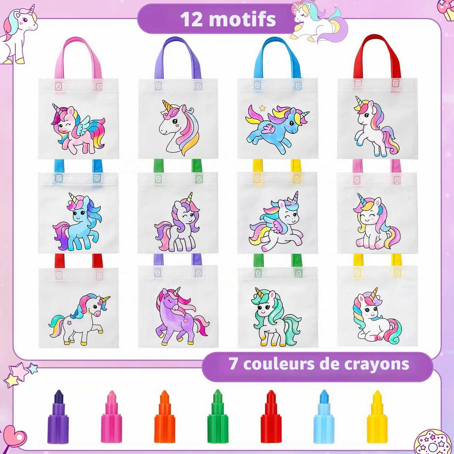 Toyssa 12pcs Sacs Licorne Dino Animaux à Peindre pour Enfants avec Crayons Empilables Set Créatif DIY Cadeaux d'Anniversaire