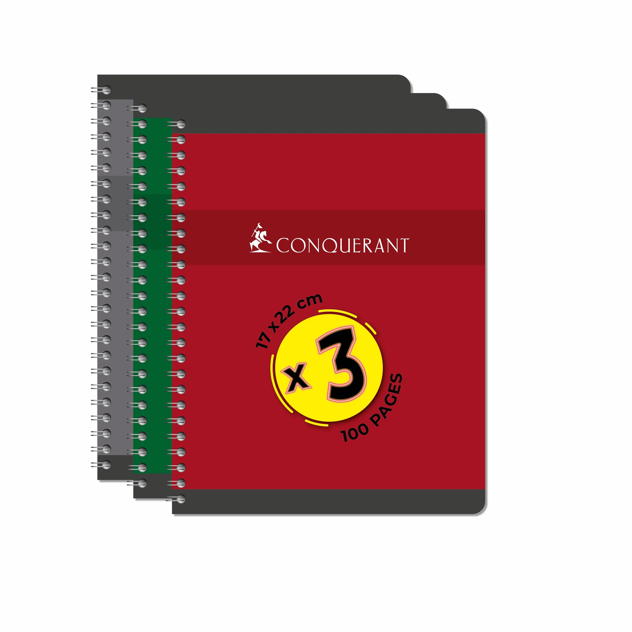 CONQUERANT Cahiers 17x22 100 Pages 70g Seyès Reliure Intégrale Couverture Carte