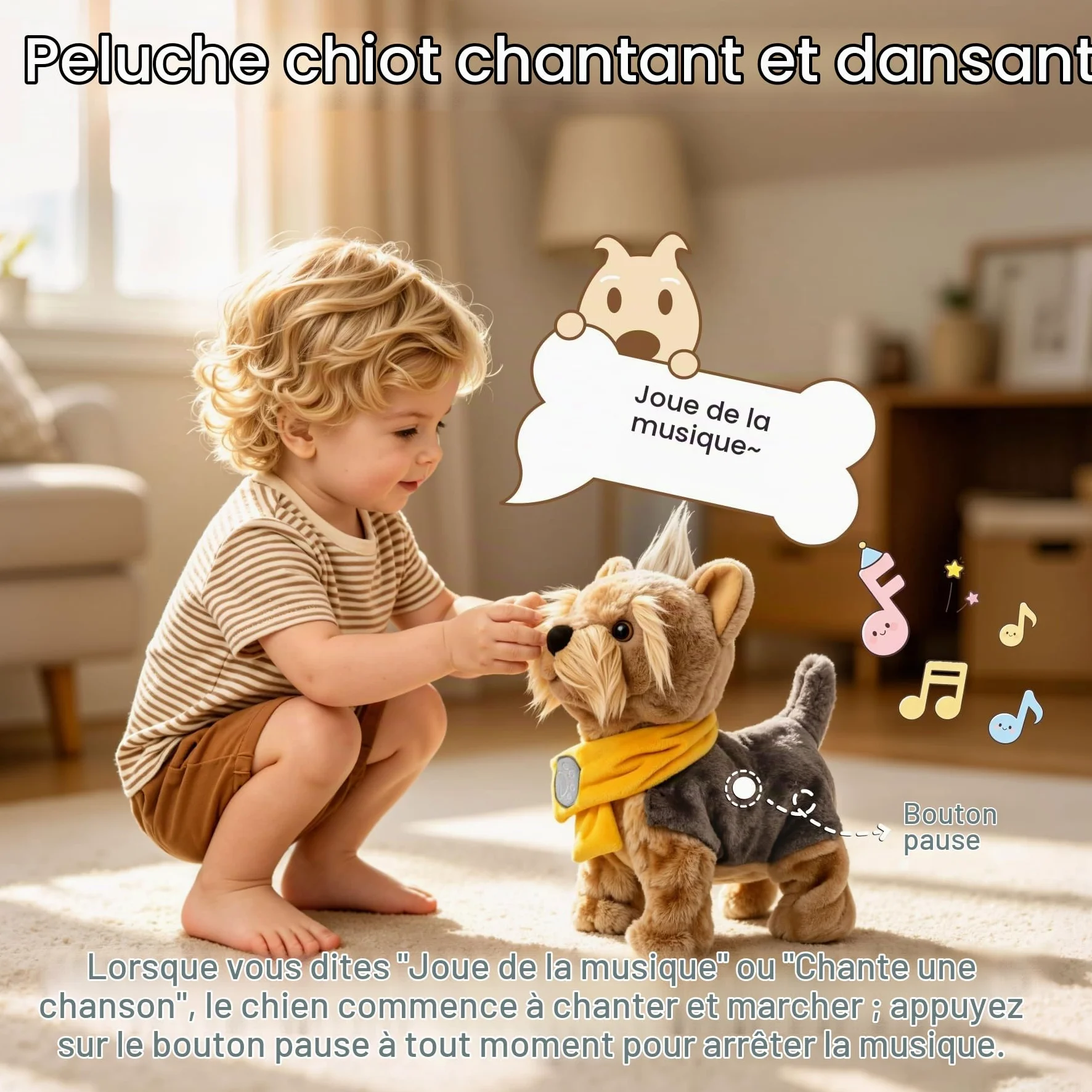 TUMAMA Kids Chien en Peluche Qui Marche, Chien Interactif Enfants | Jouet électronique qui chante, aboie, remue la queue, peluche à commande vocale – Jouet pour enfants, filles et garçons