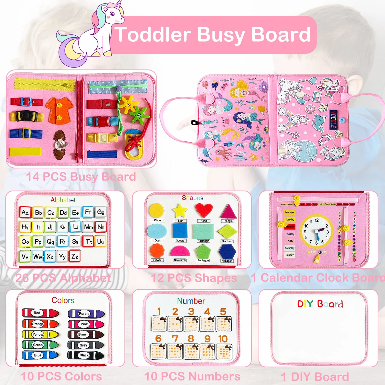 Busy Board Montessori 3 ans Jouets éducatifs 5 Couches Planche Apprendre Compétences Vie Garçon Fille Bébé Rose