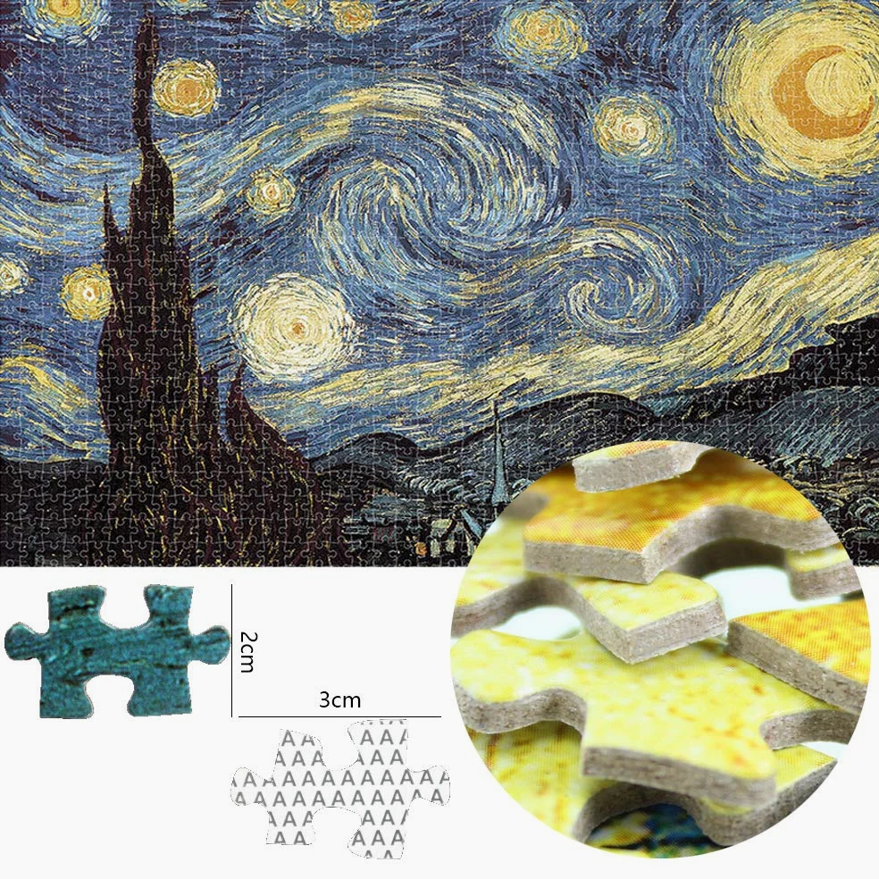 Puzzle de 2000 pièces pour adultes, « Nuit étoilée » Puzzle de collection musée, 70 x 100 cm, 2 mm d'épaisseur, célèbre puzzle de peinture à l'huile, anti-stress, pour adultes et enfants de
