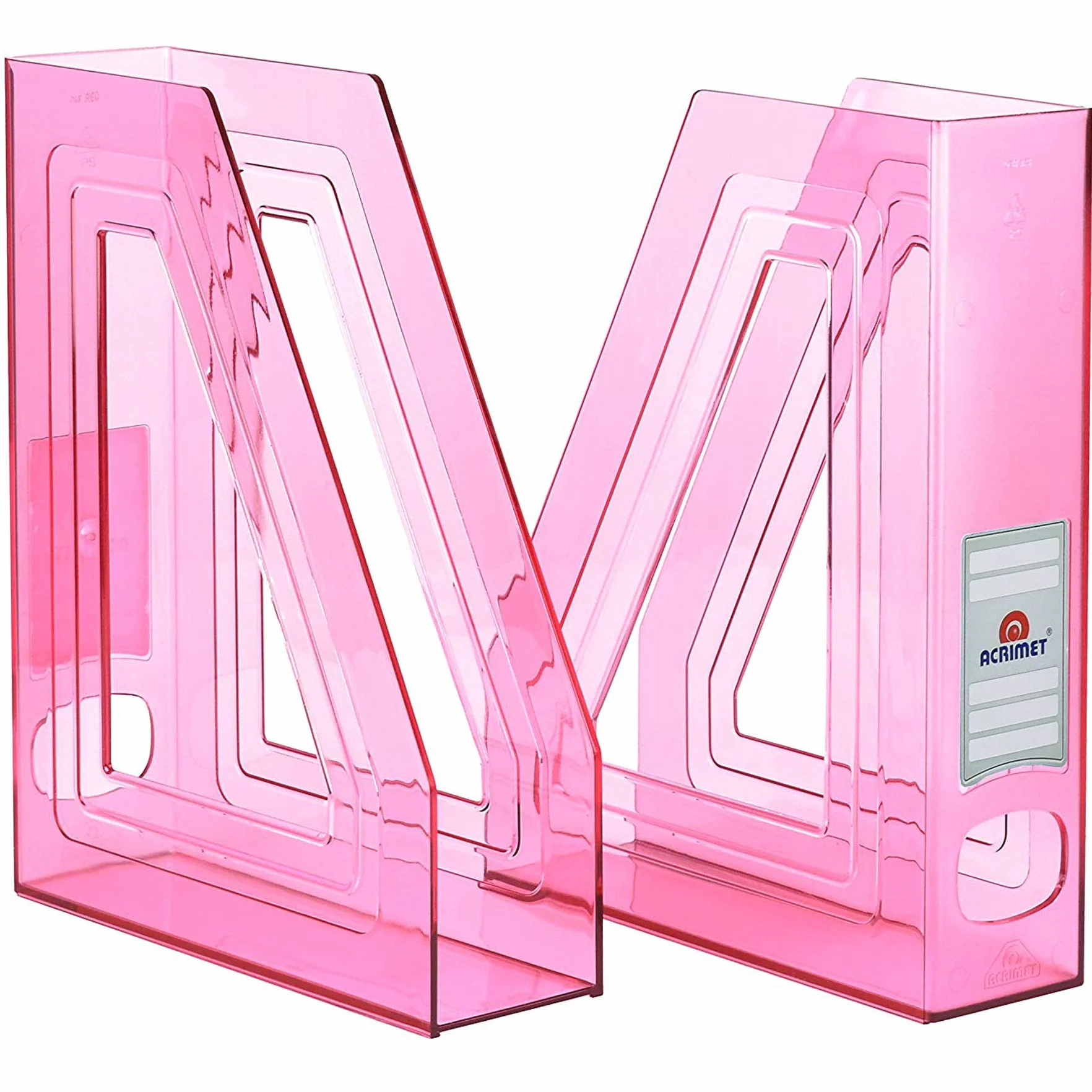 Acrimet Porte-Revues Support Durable Organisateur Dossiers Bureau Plastique Rose Transparent Lot de 2