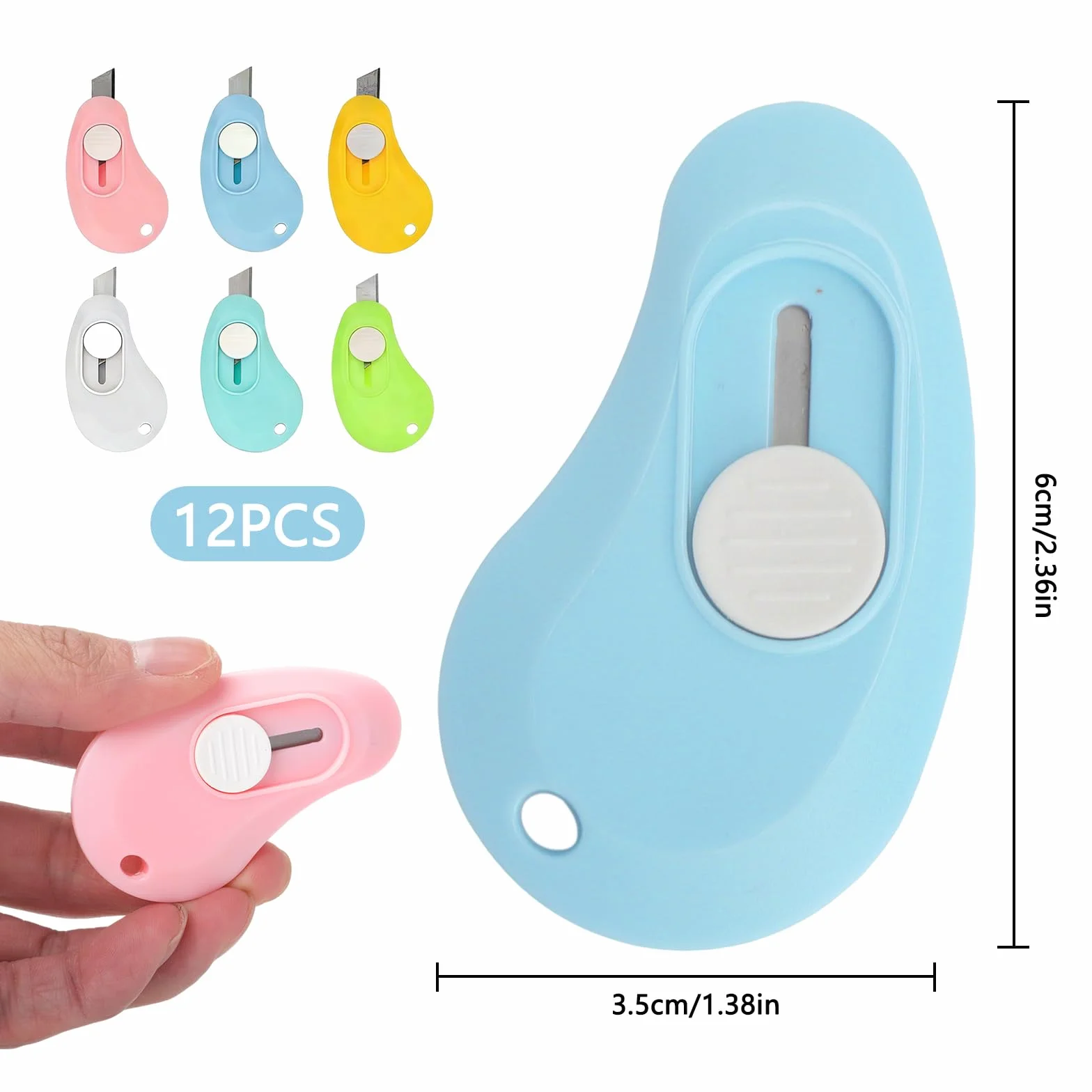Lot de 12 Mini Cutter Rétractable Sécurité Ouvre Colis Poche Léger Cutter Portable Lettres Papier Bureau Maison