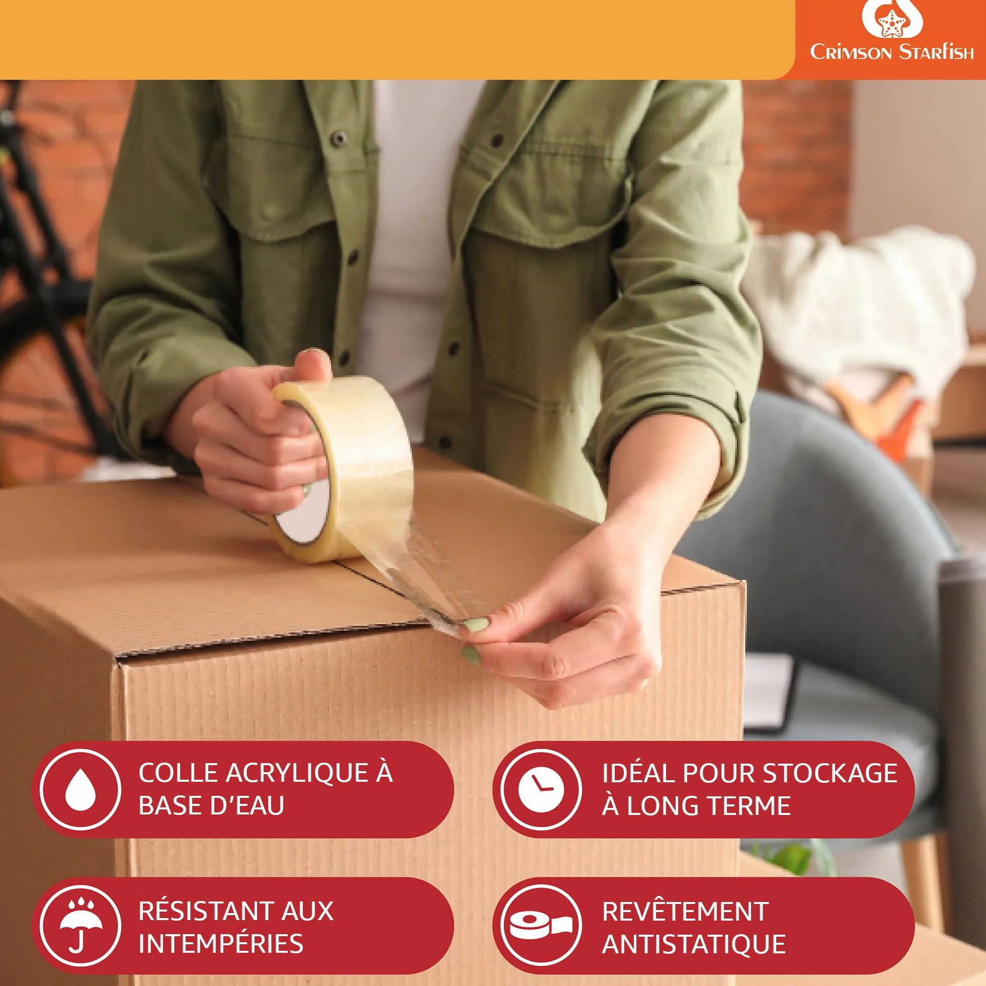 Ruban Adhésif Transparent 48mm x 66m 6 Rouleaux pour Colis Cartons Déménagement