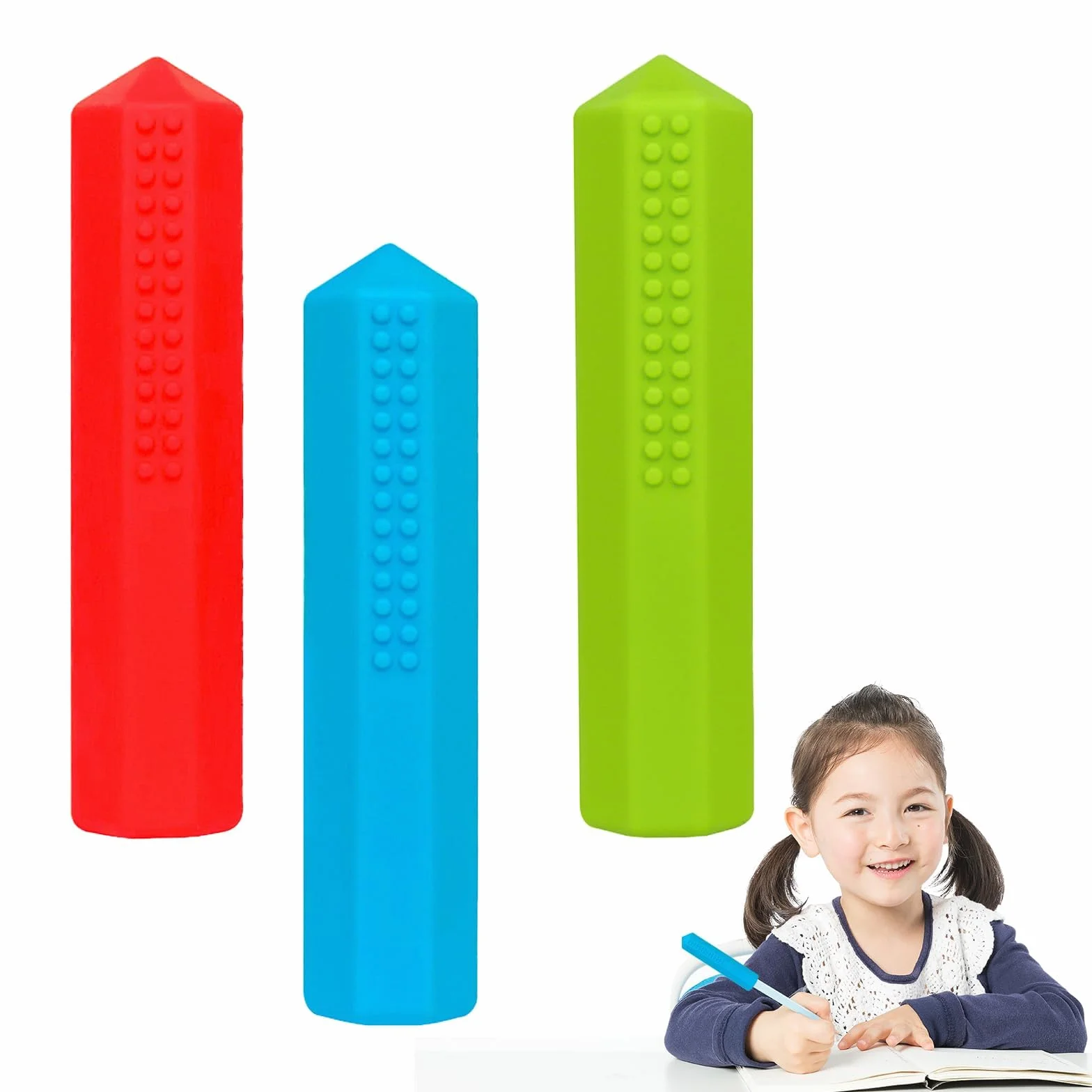 Embout de Crayon à Machouiller Sensoriel en Silicone pour Enfants Autisme TDAH - Lot de 3 Pièces