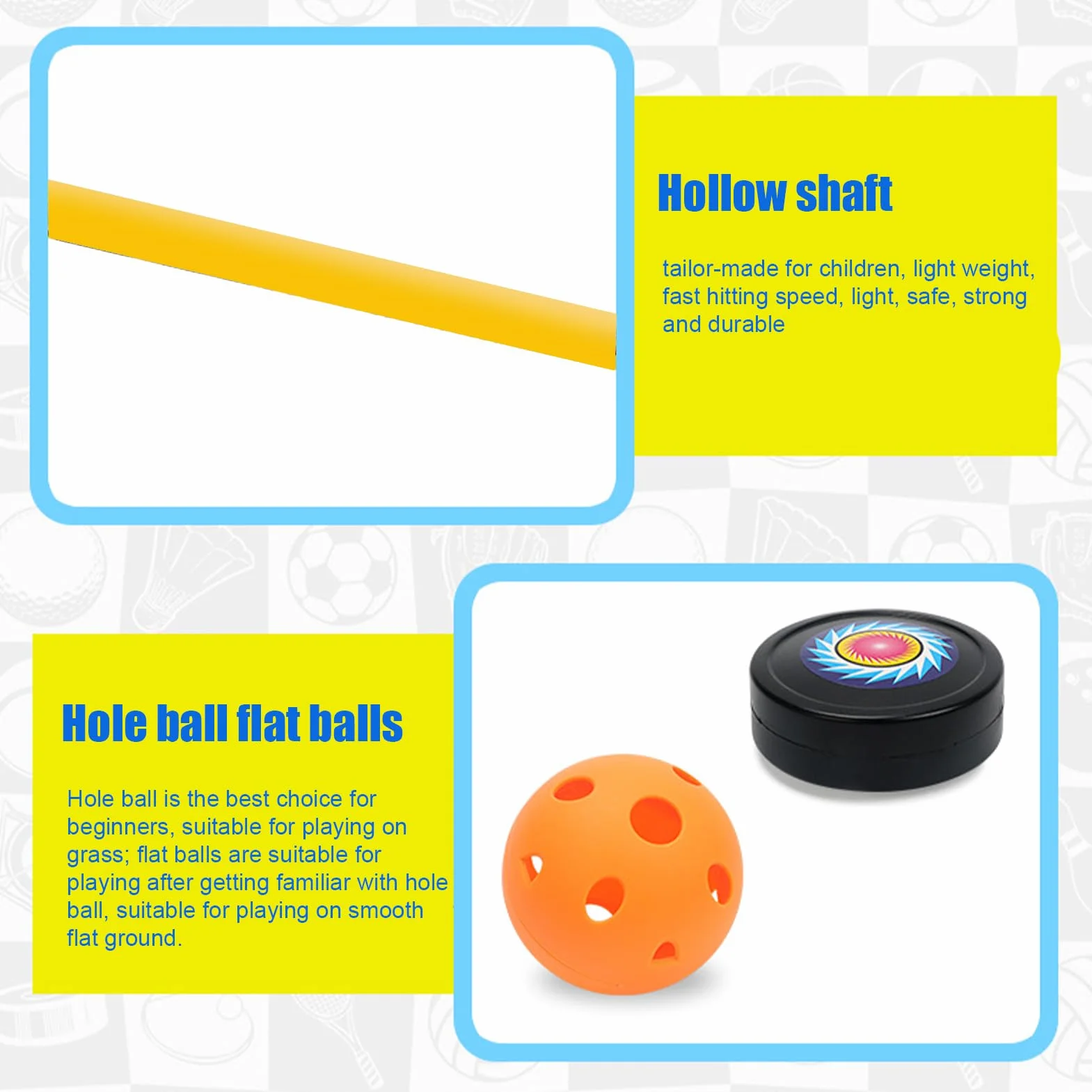 Ensemble de Hockey pour Bâton et Balles Abs 350 g pour Jeunes Débutants Intérieur Extérieur