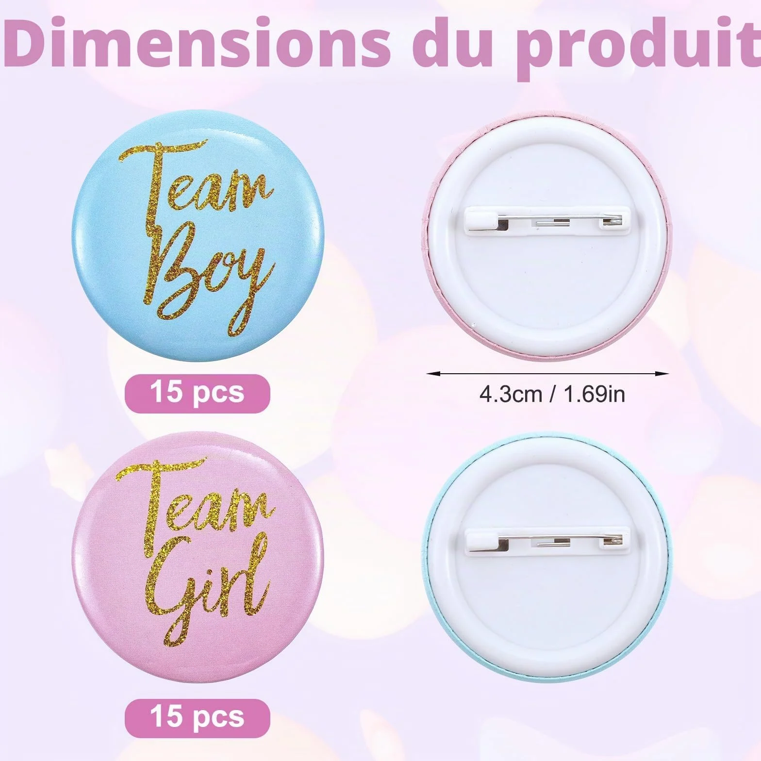 Ouligay Lot de 30 badges révélateurs de sexe 4,5 cm rond Pinback bleu et rose