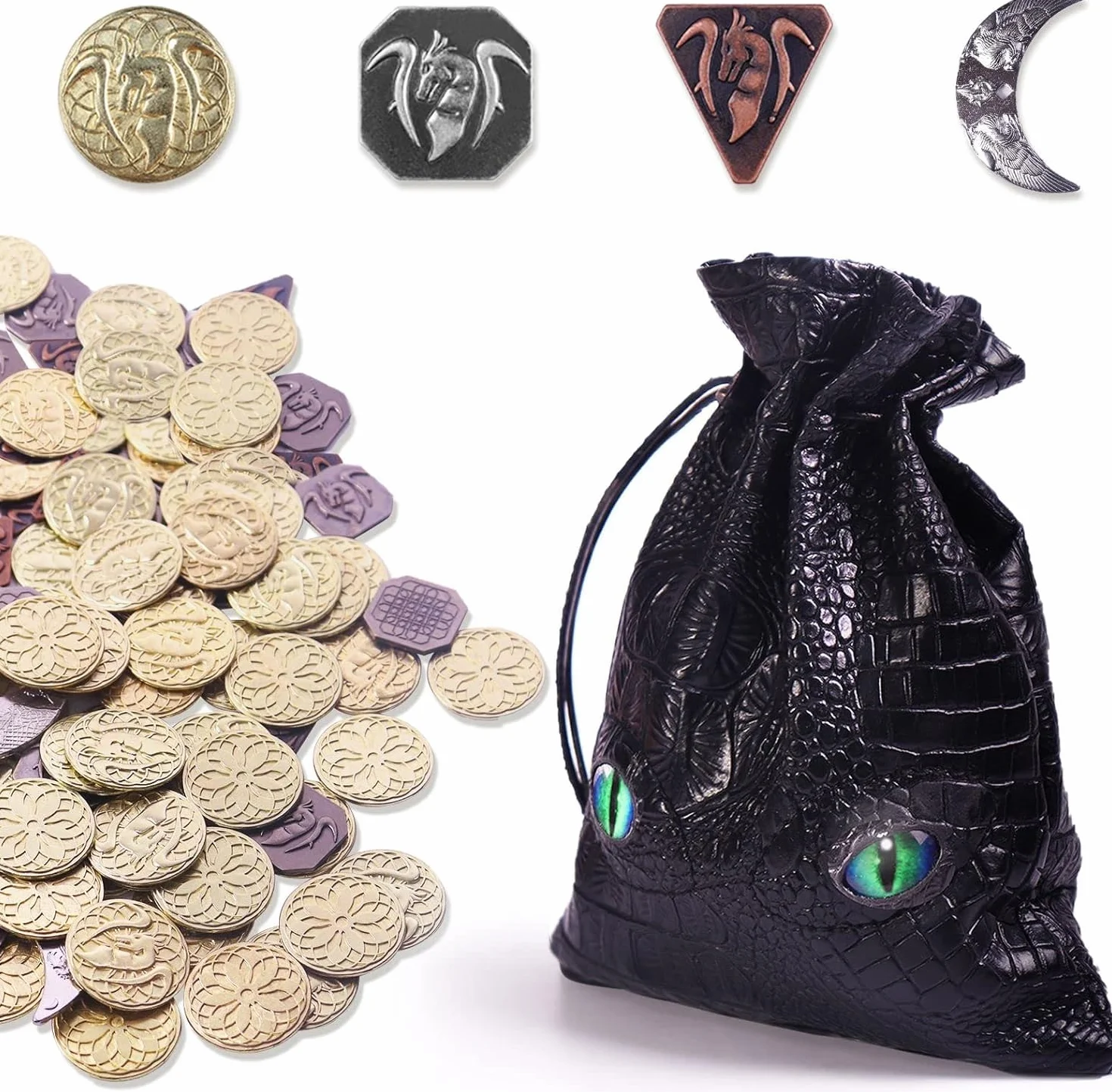 Byhoo 145 pièces jetons de jeu en métal avec sac en cuir qui brille dans la nuit