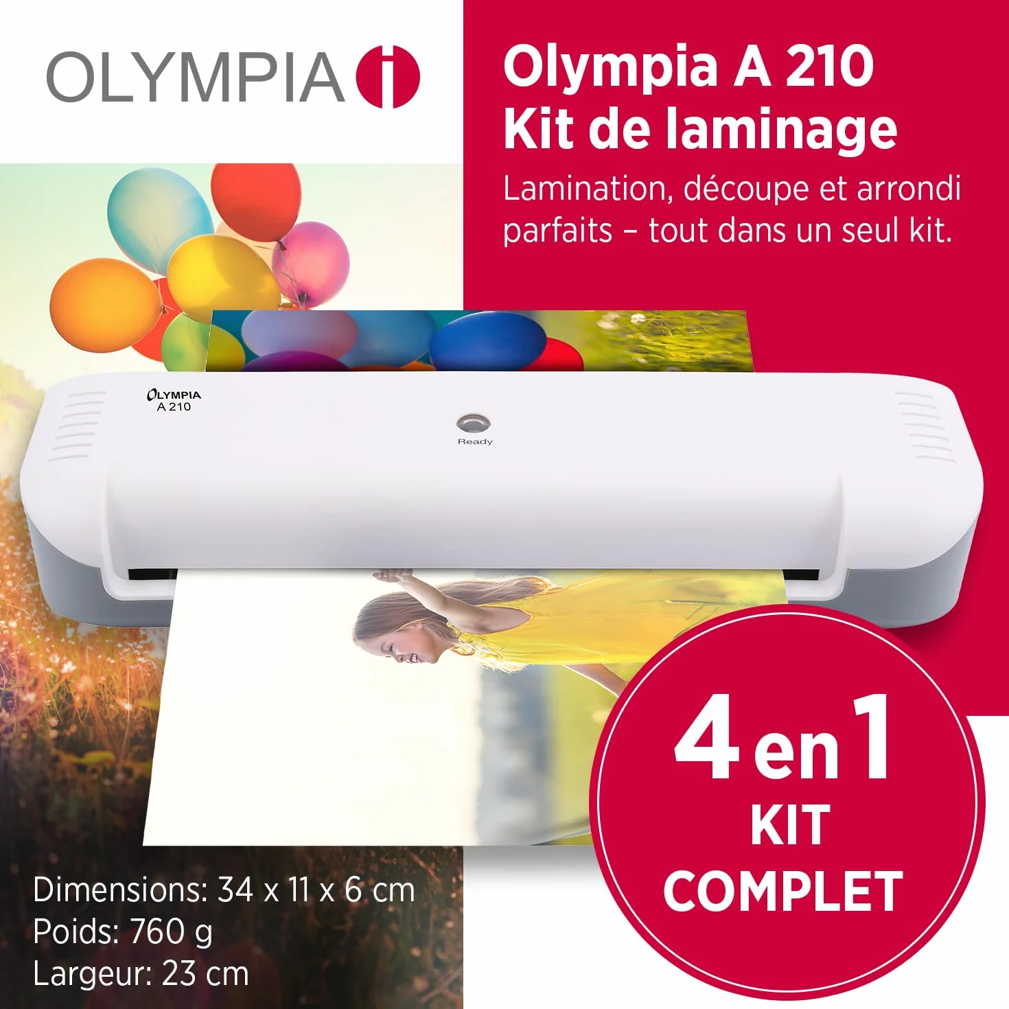 Olympia Plastifieuse A210 4 en 1 A4 | Plastifieuse, coupe-papier et arrondisseur d'angle pour bureau école maison