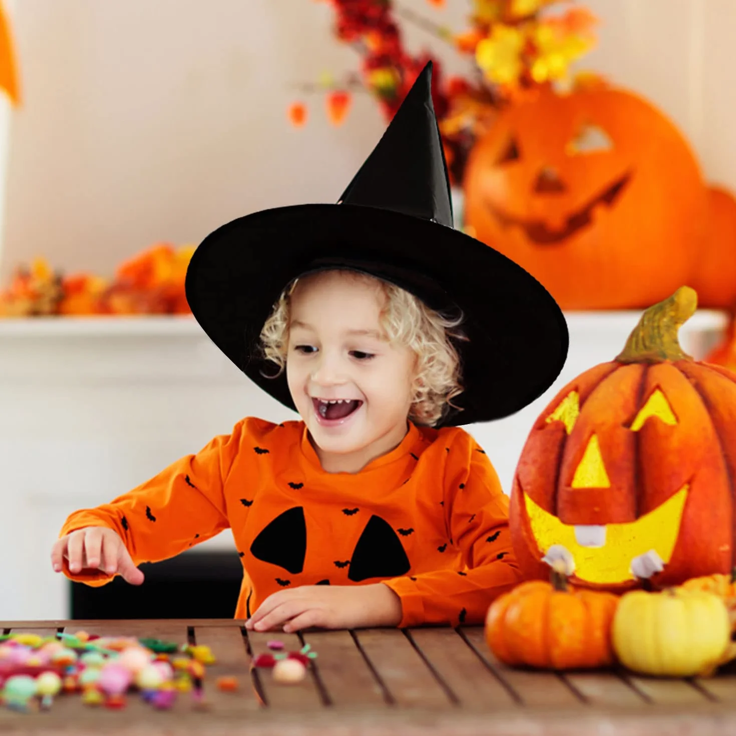 TSHAOUN Chapeau de sorcière noir pliable Halloween fête costumée