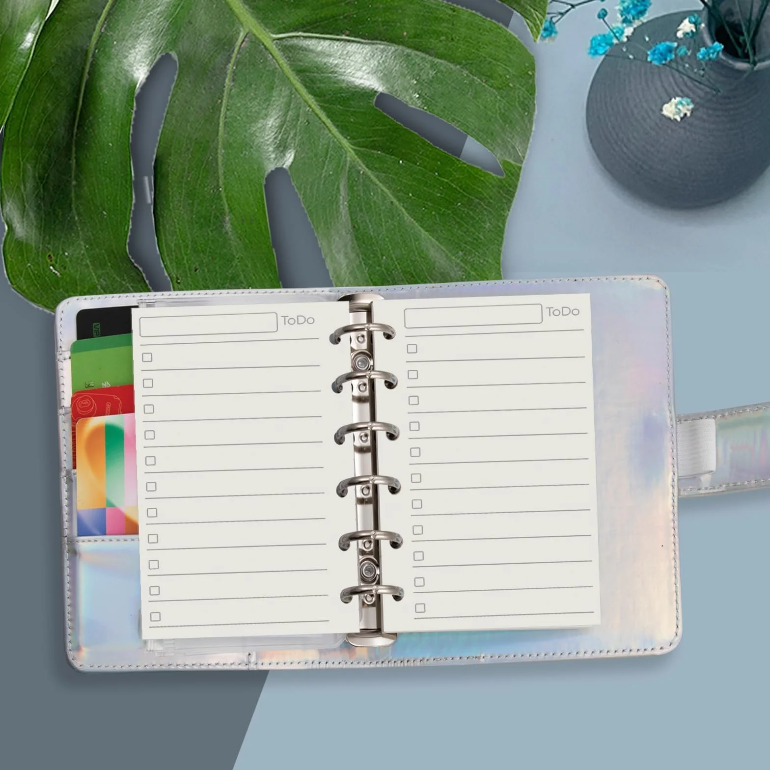 Harphia Kit de remplissage de cahiers A7 à 6 trous - 90 feuilles avec autocollants et séparateurs - Inserts de planification A7