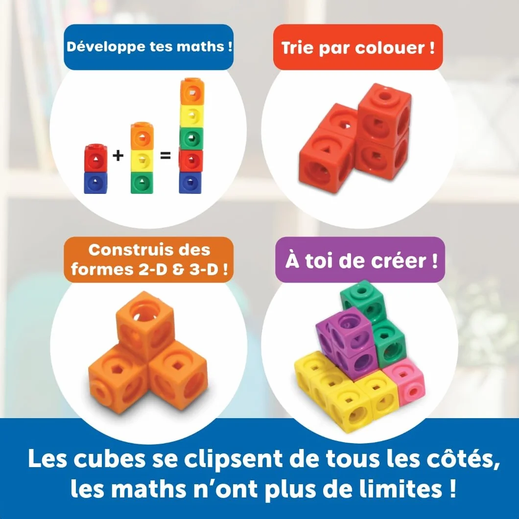 Learning Resources MATHLINK® CUBES-100, Cubes emboîtables pour activités mathématiques, Jeu éducatif STEM, comptage, dès 5 Ans