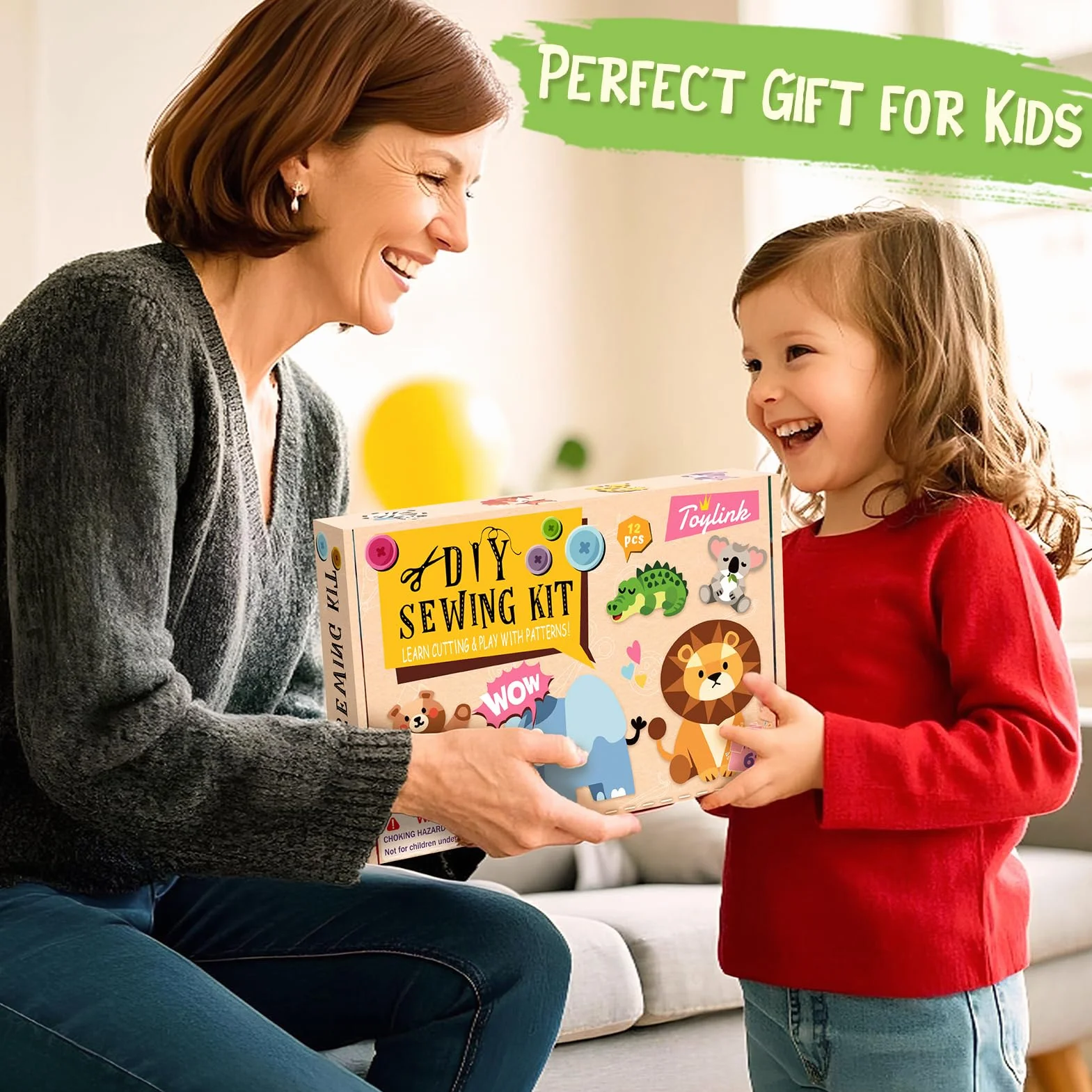 Toylink Kit Couture Enfant, Kit Créatif Bricolage avec 12 Feutres & Aiguilles Plastique, Cadeau 5-10 Ans Fille Garçon