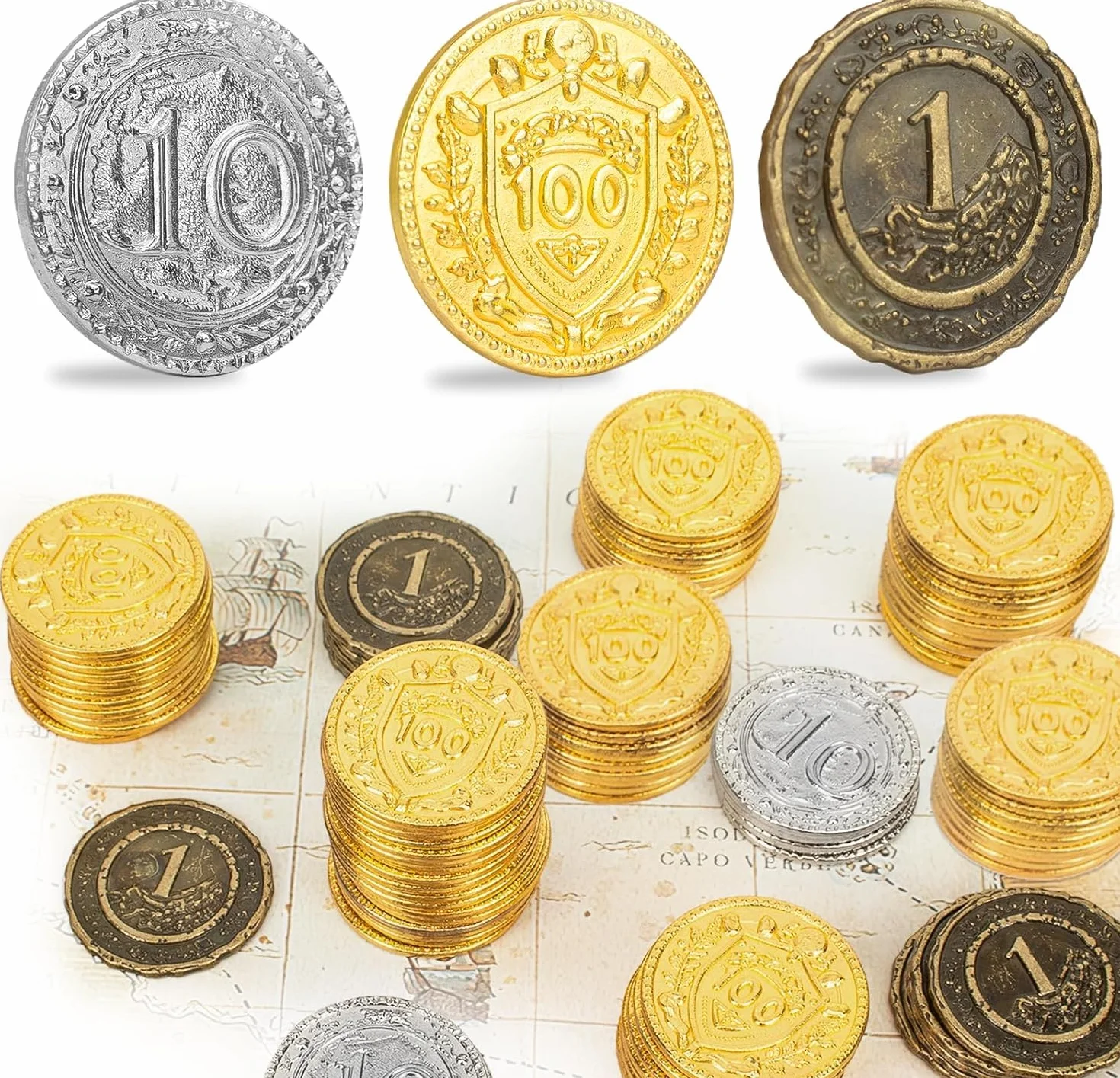 Byhoo Lot de 50 pièces de monnaie DND en métal 3,35 cm - Doré/argenté/cuivre - Pour jeu de société et RPG