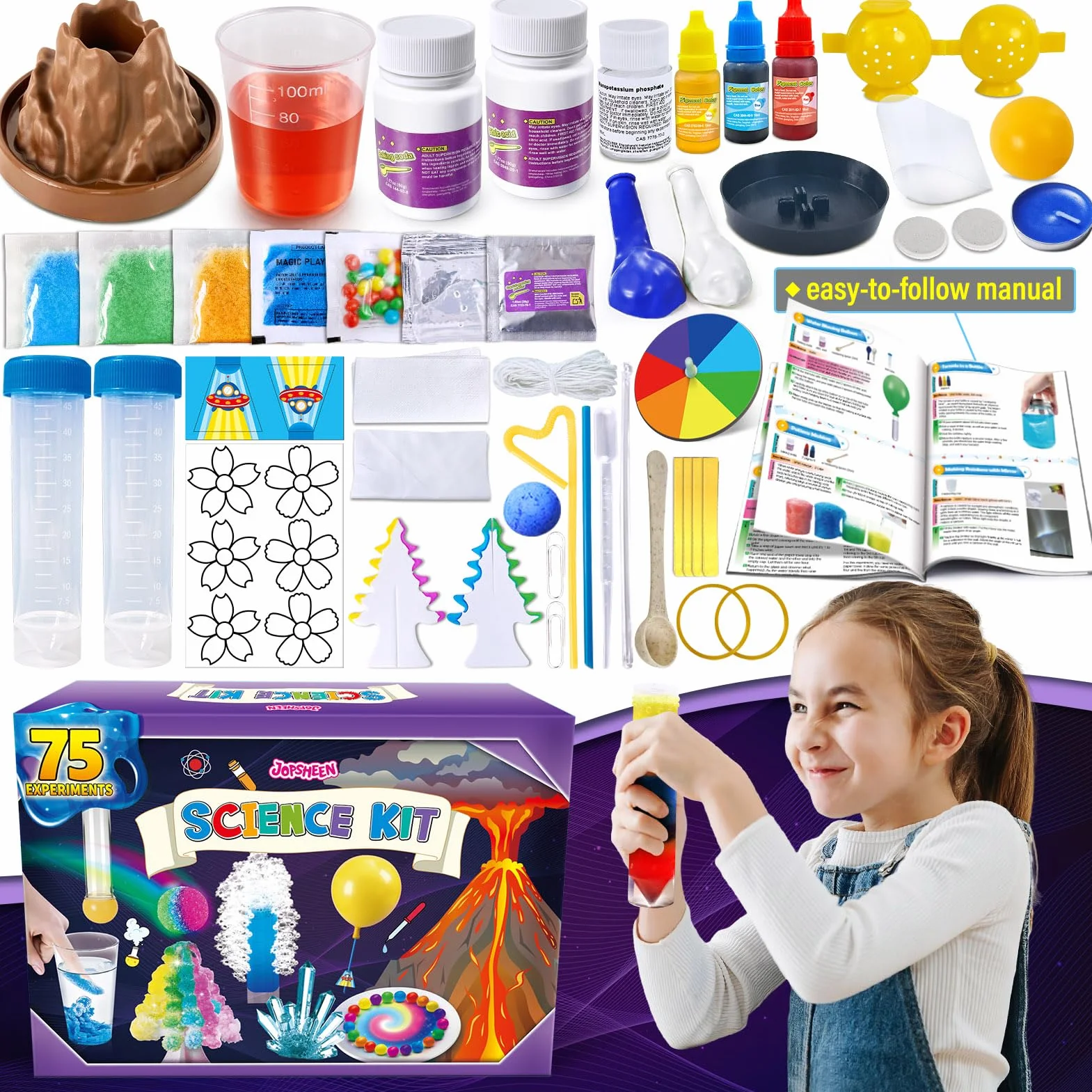 Kit Expériences Scientifique pour Enfants - Laboratoire de Chimie Volcans, Jeux Éducatifs et Activités Manuelles