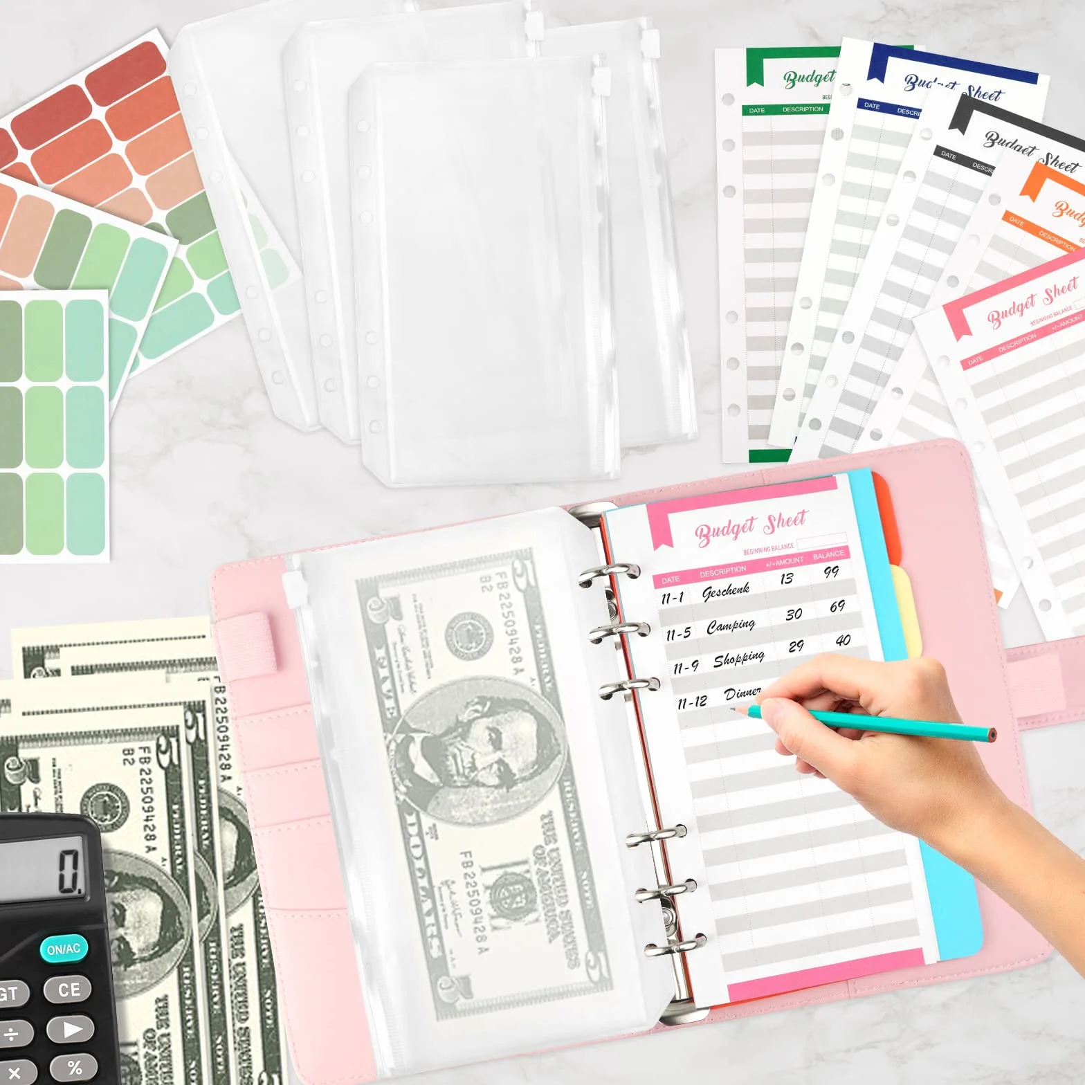 LTZGO Budget Planner Classeur A6 Cuir PU Organisateur Budget 8 Pochettes 40 Tableaux Rose