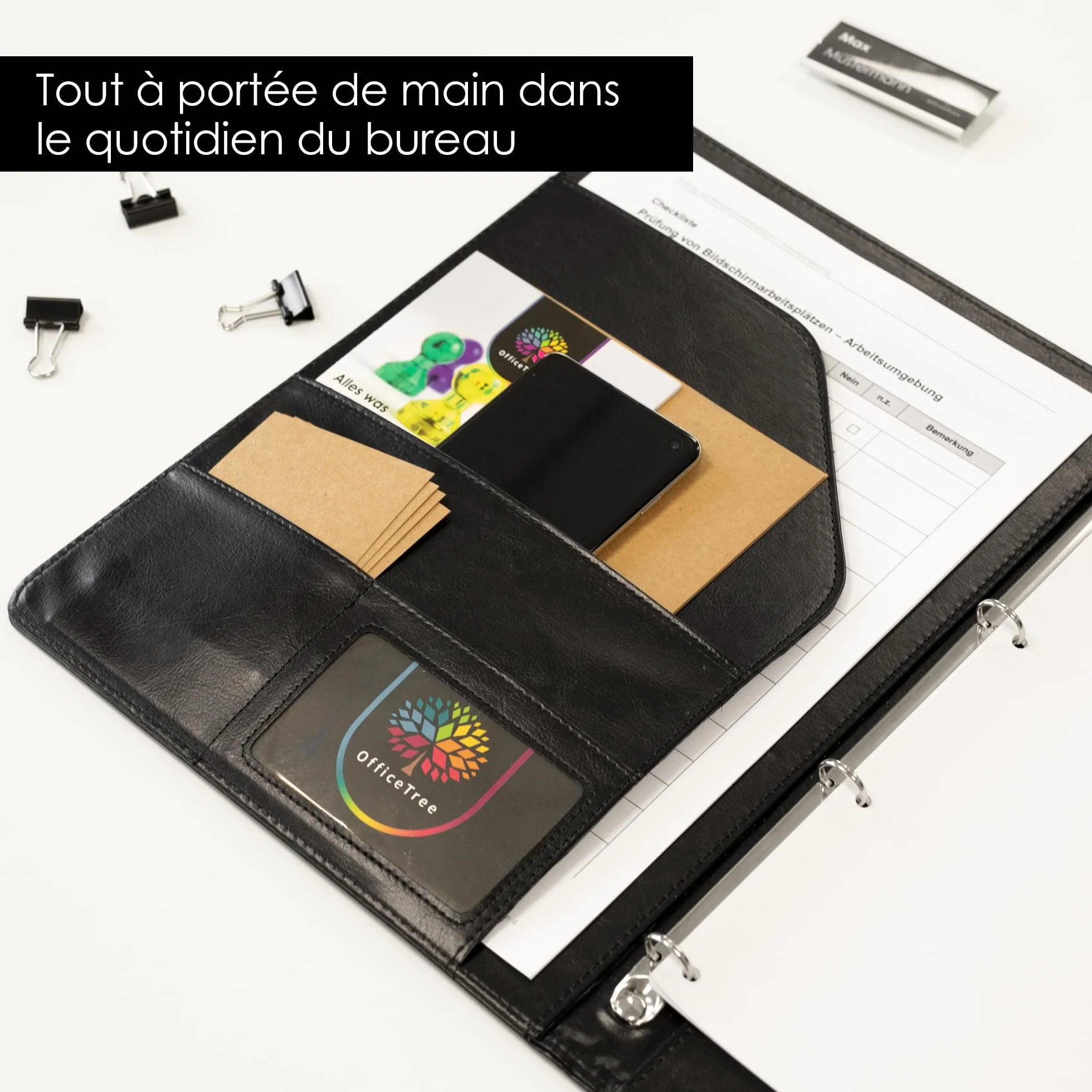 OfficeTree Chemise Porte-bloc A4 Avec Couverture Noir Classeur à Anneaux Conférencier Bloc-notes Stylo-bille Inclus