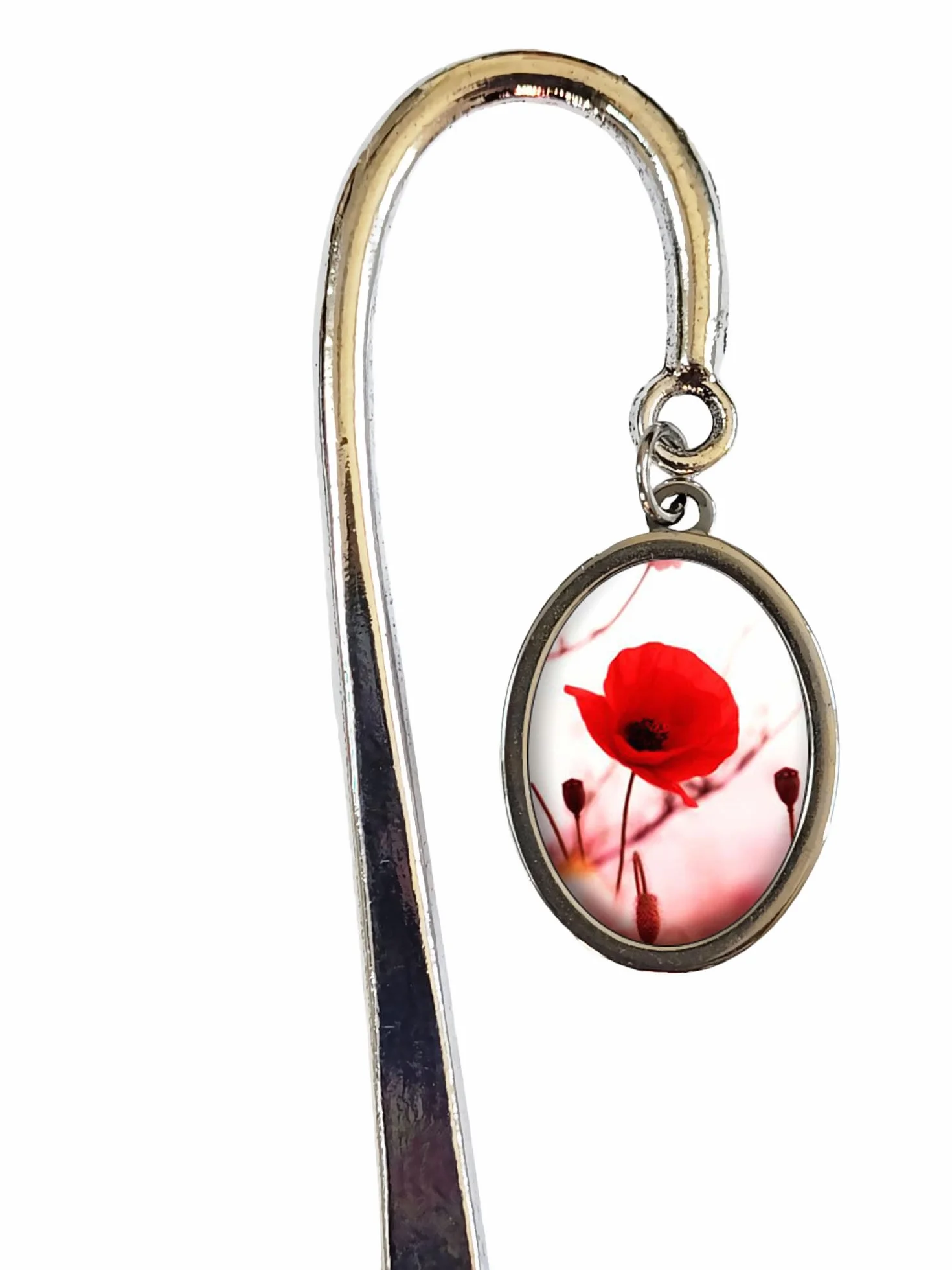 Marque-pages fleur rouge argent coquelicot cabochon
