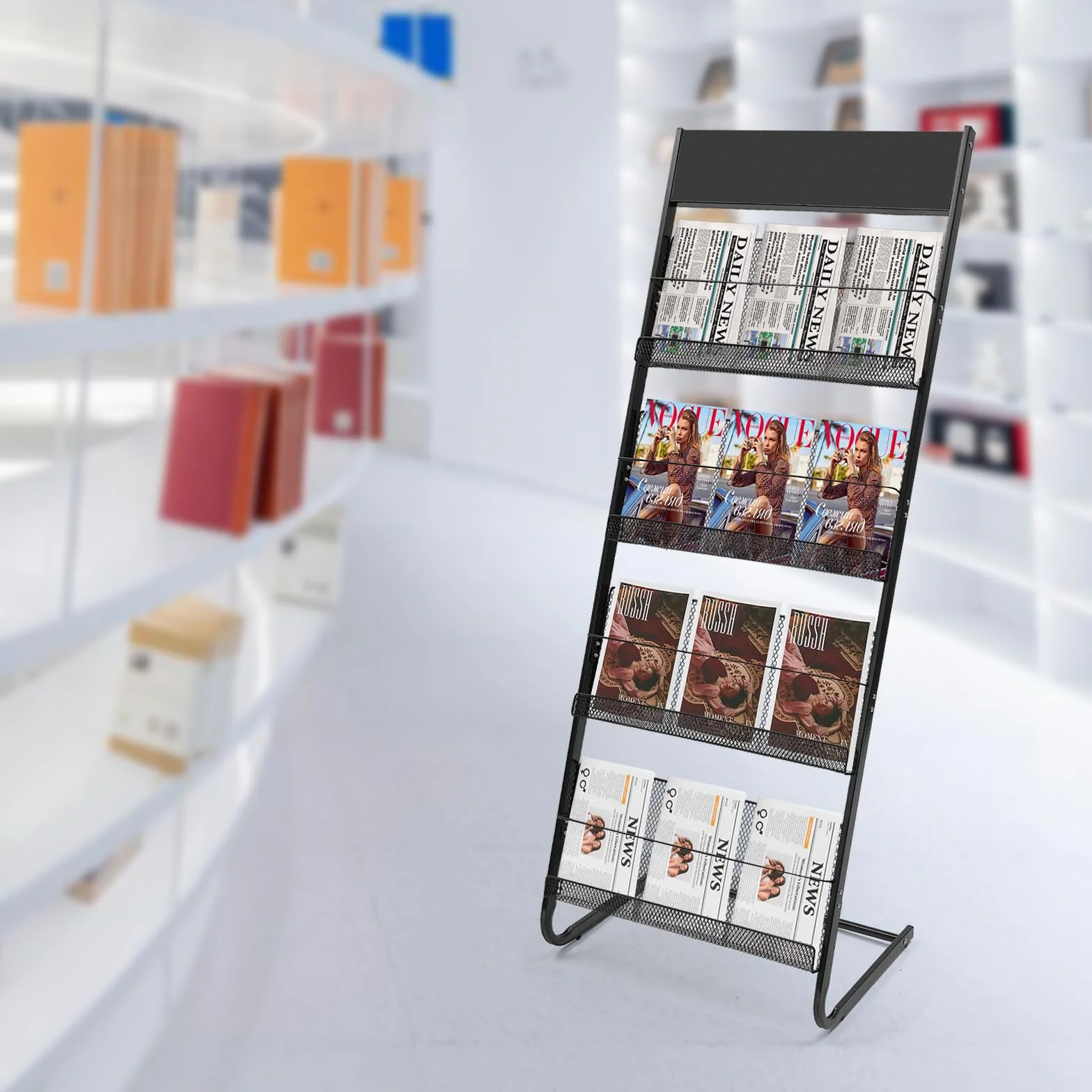 Présentoir à Brochures 4 Niveaux Portable Support de Magazine sur Pied