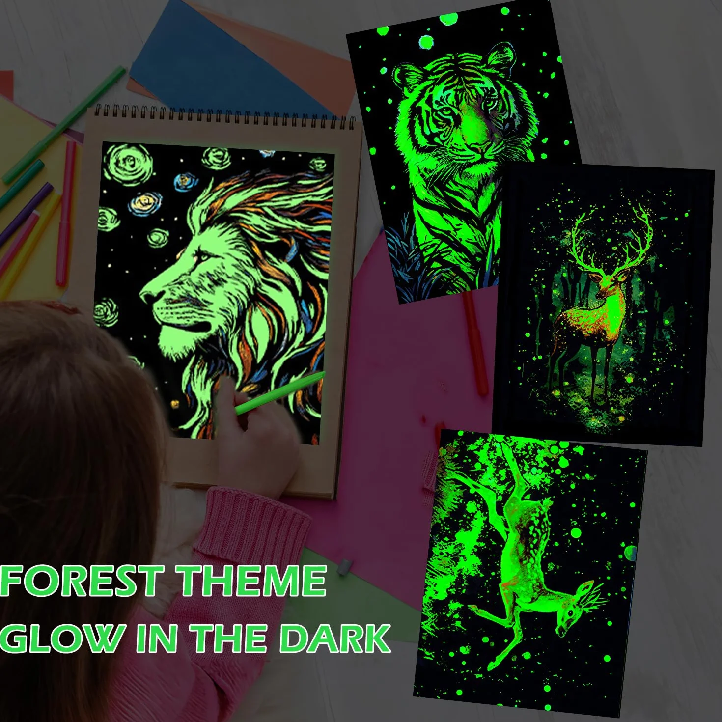 Kit Art à Gratter Arc-en-Ciel Lumineux 8 Pièces avec Outils de Grattage pour Adultes et Enfants (Animaux)