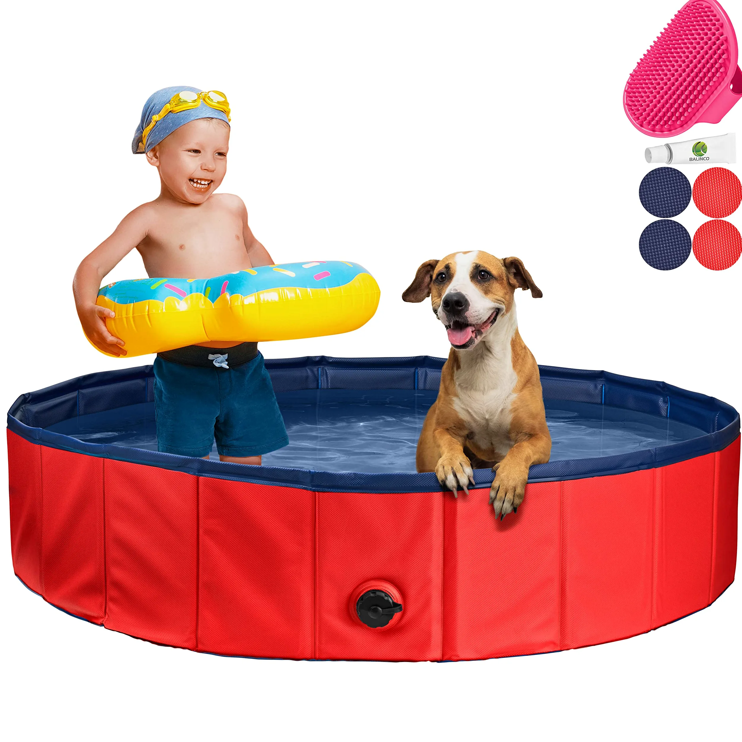 Piscine Pataugeoire pour Chiens - Stable, Pliable avec Valve de Vidange, Antidérapante, Bain de Balles pour Enfants
