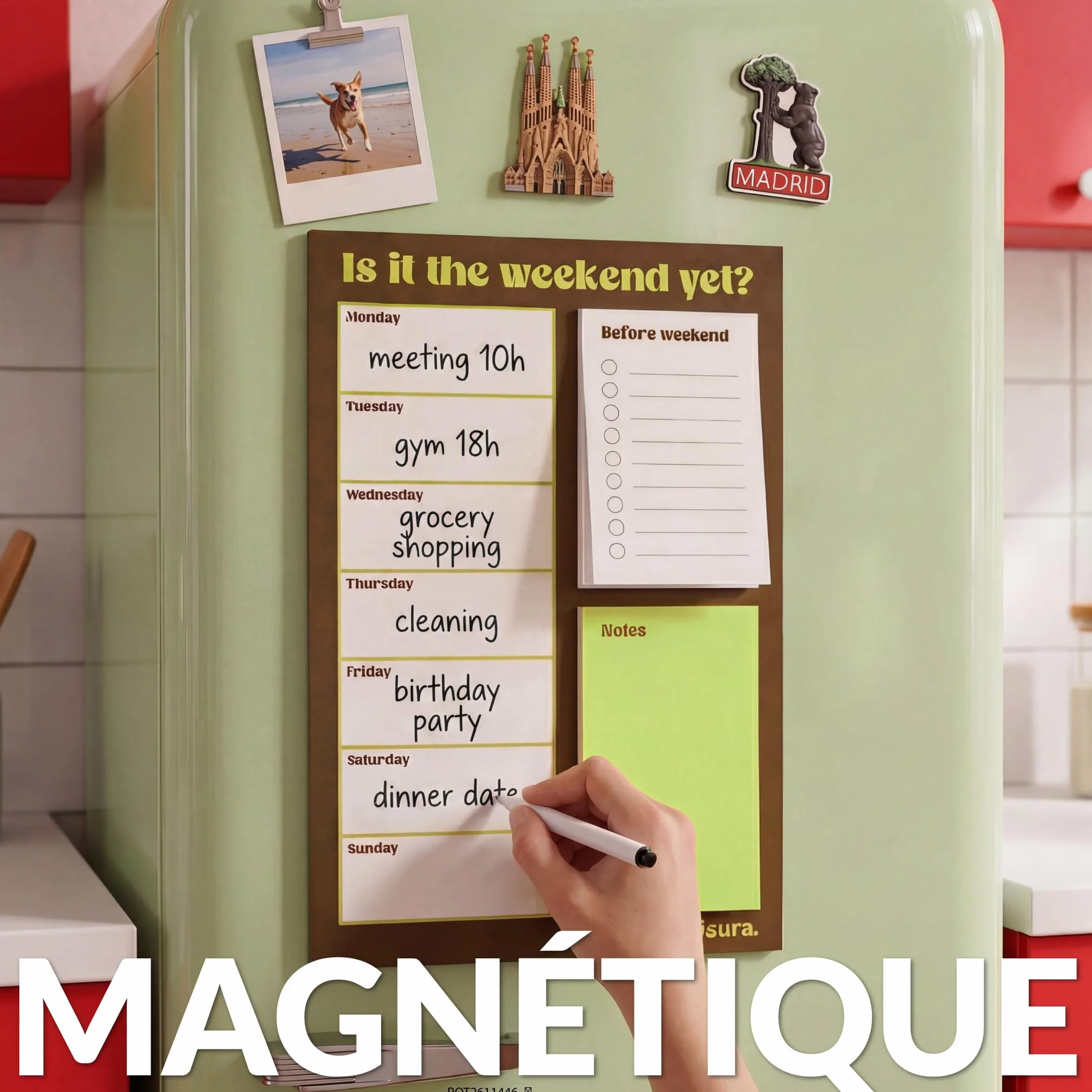 Fisura Planner magnétique pour réfrigérateur family matters, planificateur hebdomadaire aimanté avec feutre effaçable