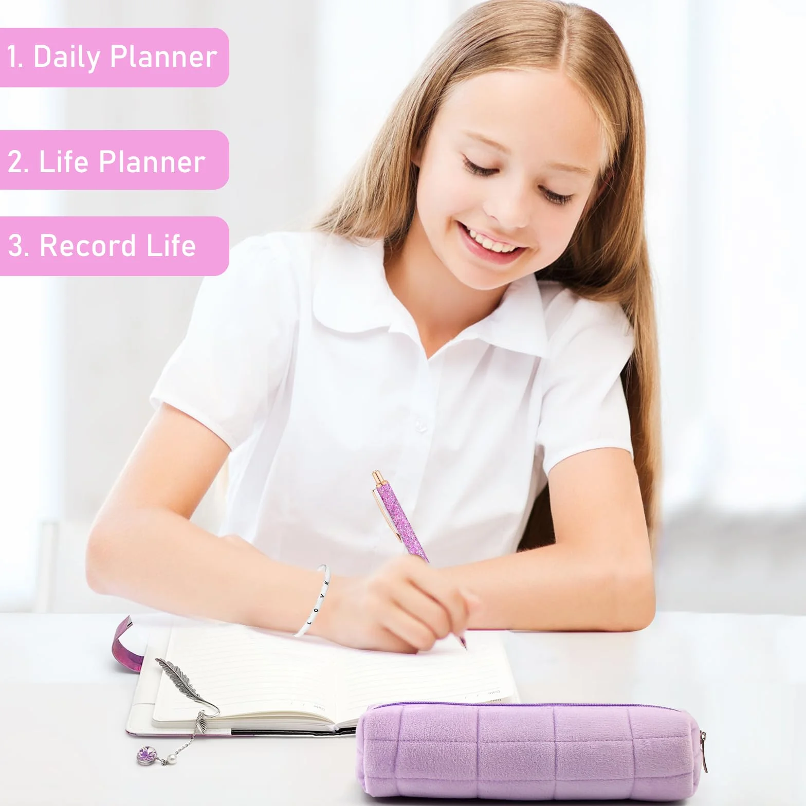 TNSLAND Set de Papeterie Violet, Journal Intime Fille avec Serrure, Cadeaux pour Filles 7-14 Ans