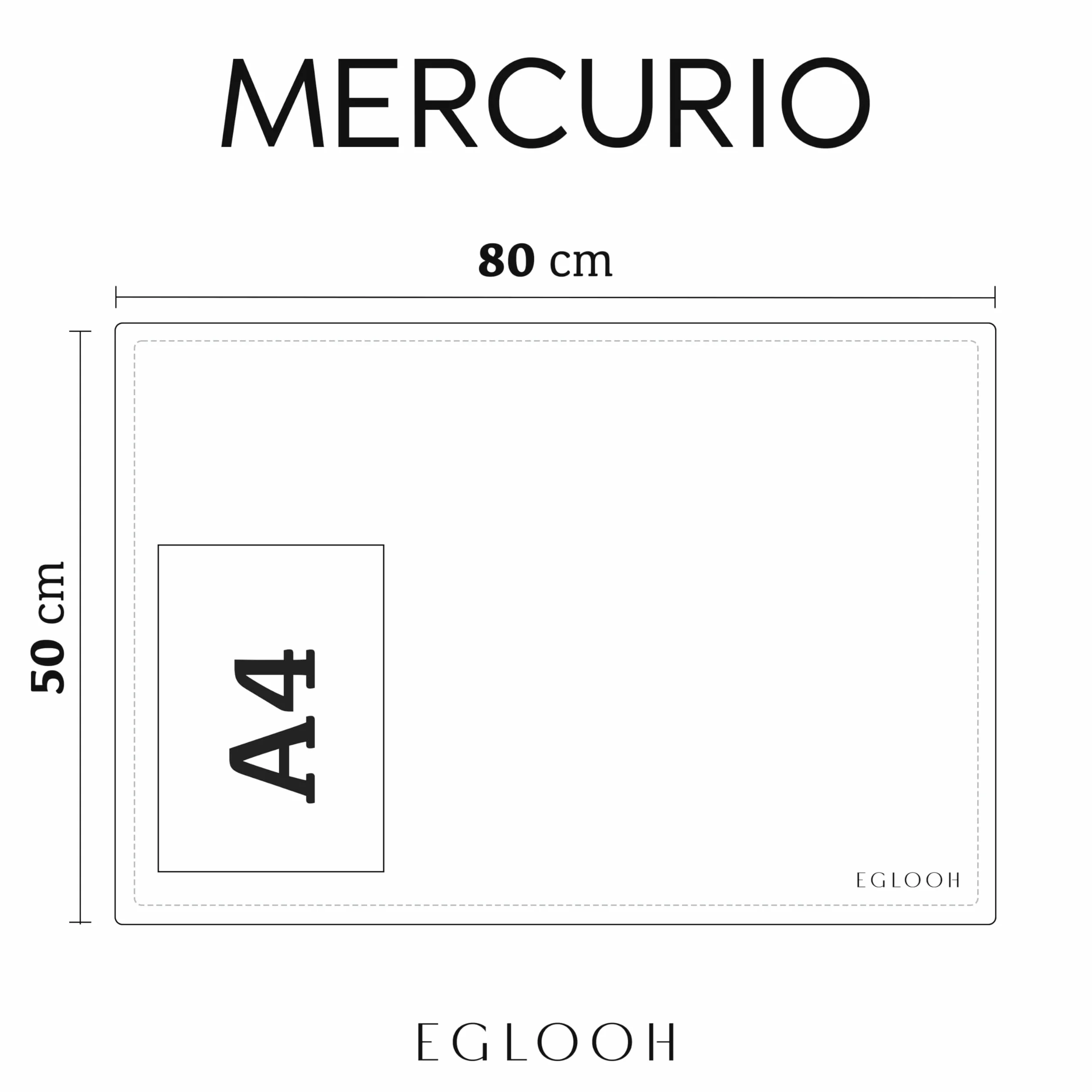 Eglooh Mercurio Sous main Bureau Cuir Noir 80x50 cm Coutures Artisanales Fond Antidérapant Made in Italy