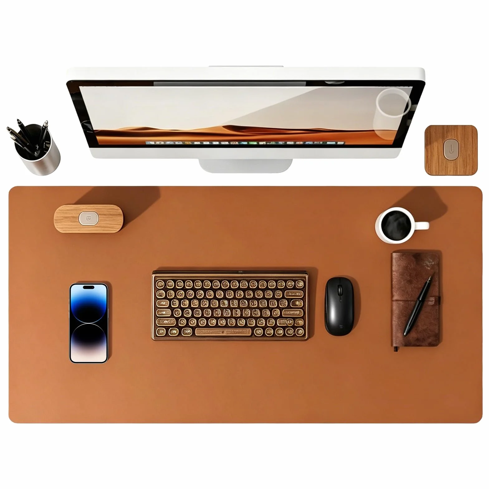 Tapis de Bureau Cuir PU Marron 90x40cm XXL – Sous-Main Antidérapant Imperméable, Protection Bureau