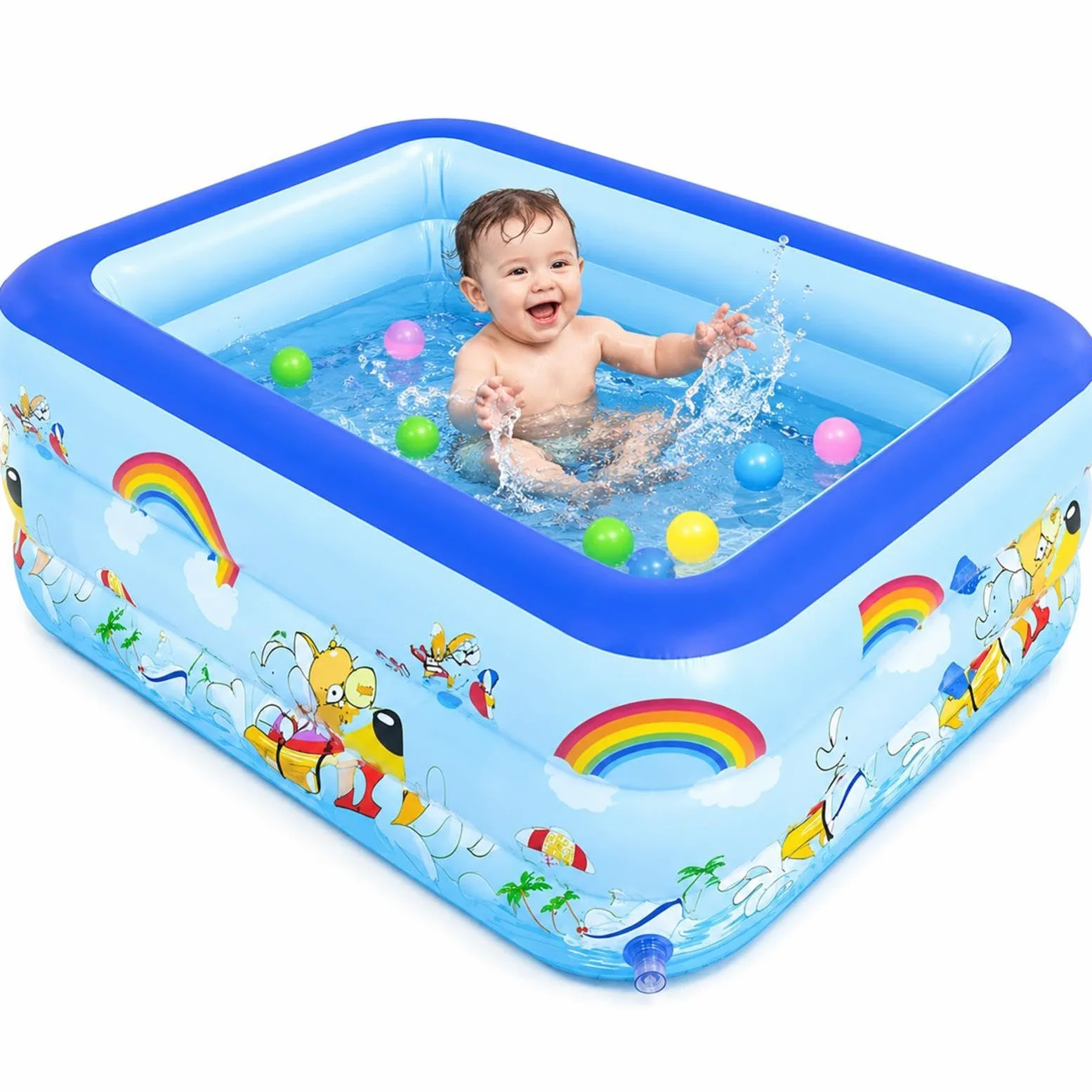 Gonflable Piscine pour avec Bouchon de Vidange Coussin à Air Épaissi pour | Piscine Gonflable avec Fonction de Bassin à Balles pour Jardin Appartement Anniversaire Filles Garçons Étudian