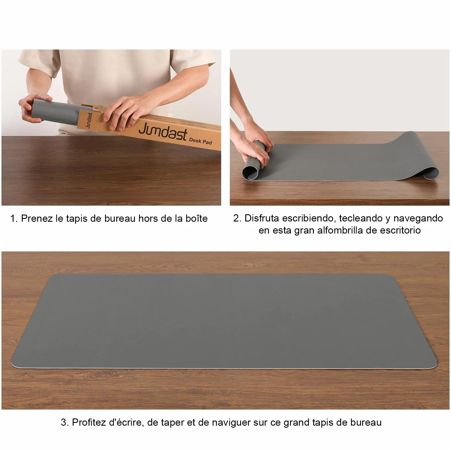Sous-main Tapis de Bureau Antidérapant Double Face Cuir 43 x 90 cm Gris Jaune