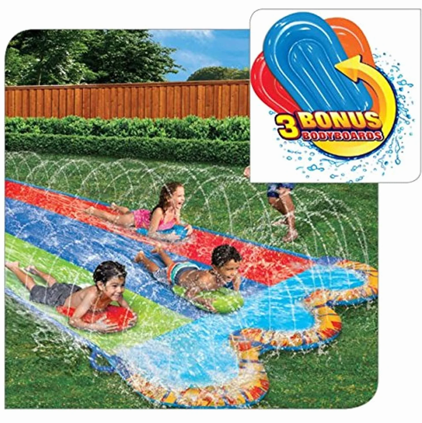 Banzai Triple Racer Toboggan Aquatique 4,8 m avec 3 Bodyboards Multicolore