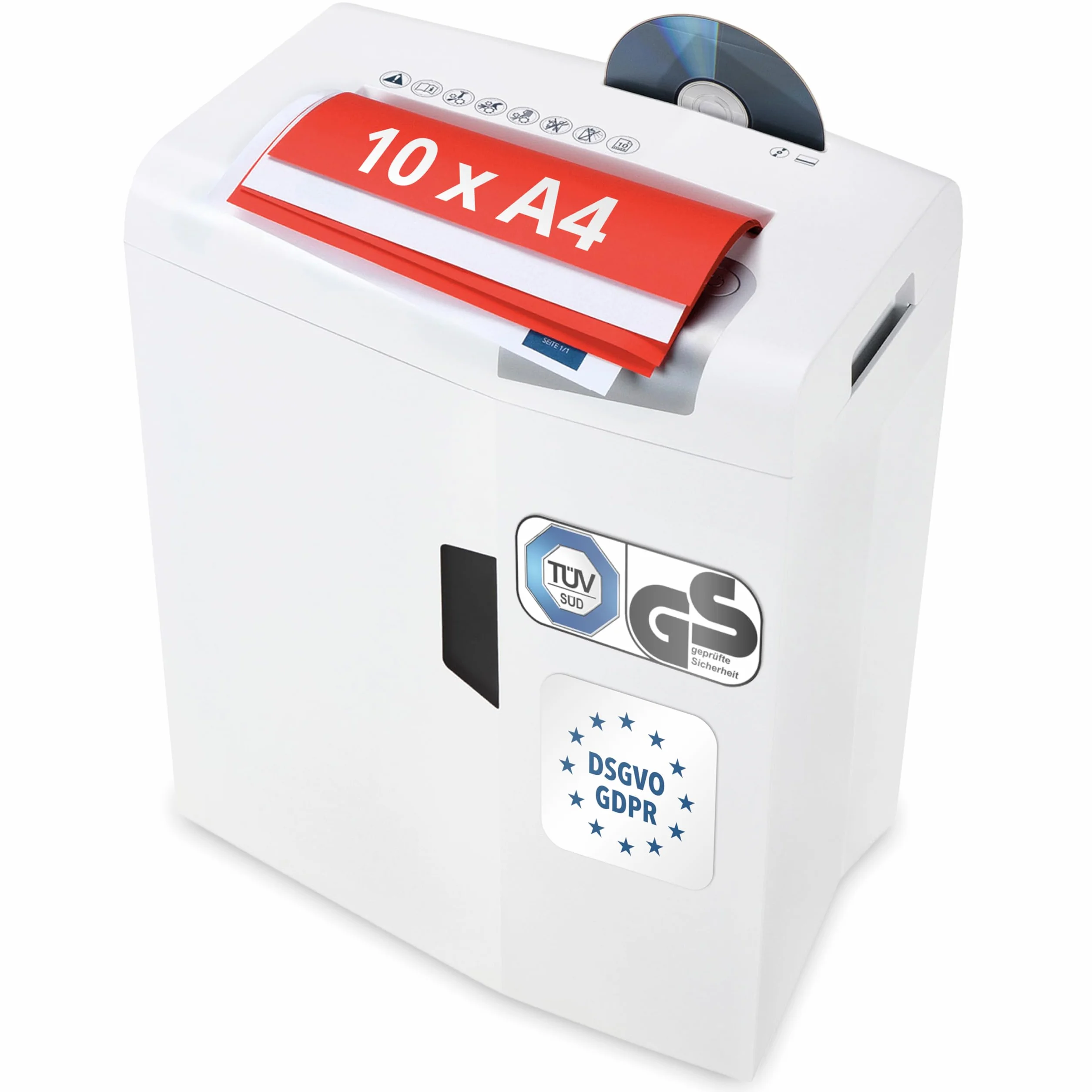 HSM shredstar X10 Destructeur de documents sécurité 3 10 feuilles coupe particules 4,5x30 mm Blanc Argent