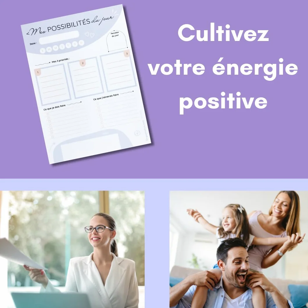 Bloc-notes développement personnel A5 50 pages détachables planning du jour français