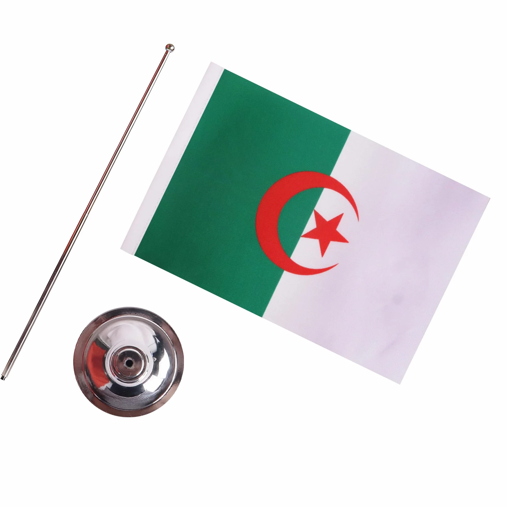 AZ FLAG Drapeau De Table Algérie Prestige 22x15 cm Satin Hampe 30cm Socle Métal