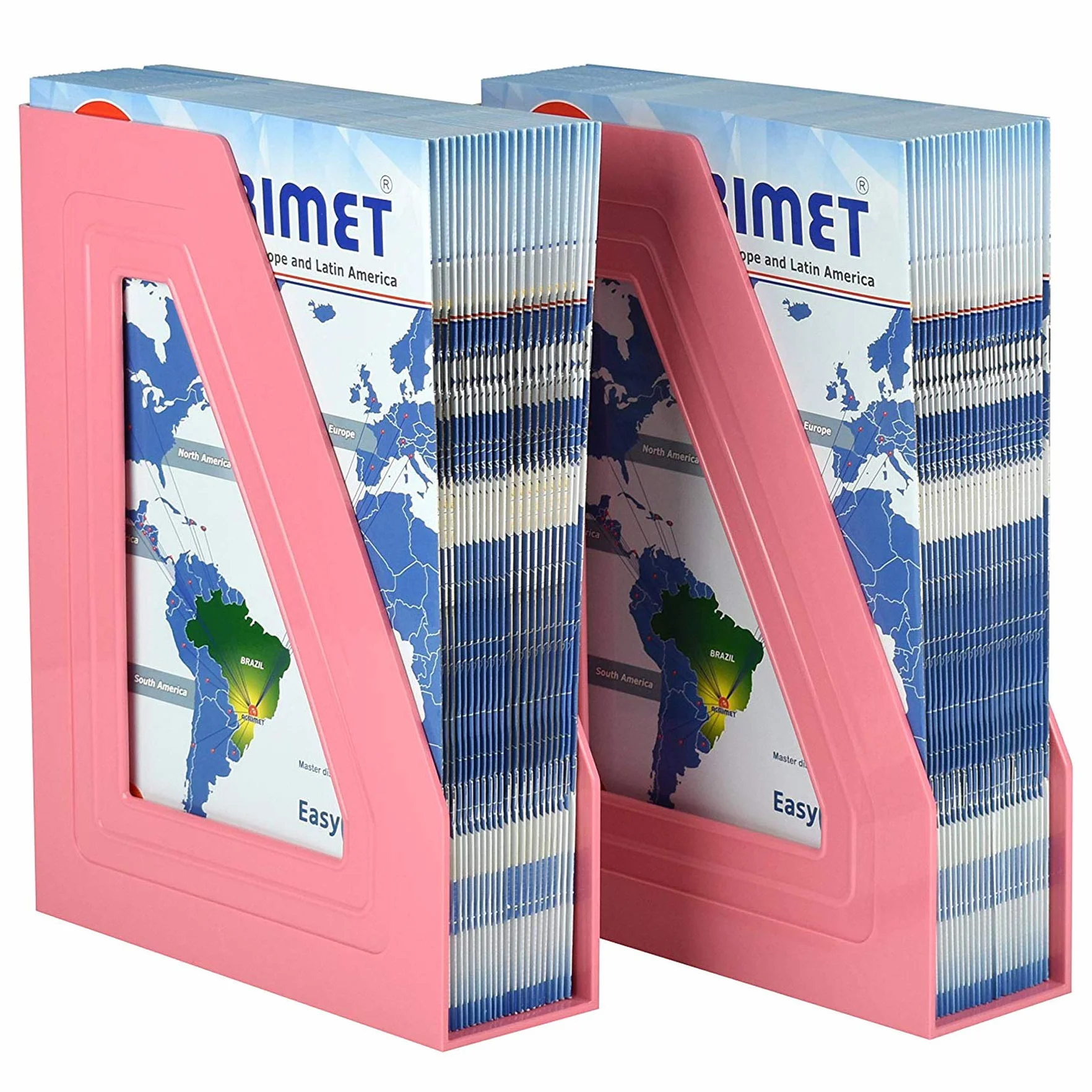 Acrimet Porte-Revues Support Durable Organisateur Dossiers Bureau Plastique Rose Lot de 2