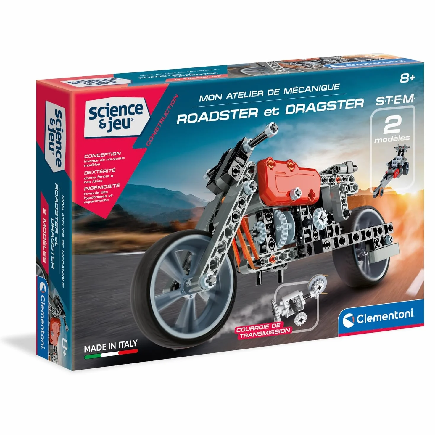 Clementoni Atelier de Mécanique Roadster & Dragster Kit STEM 130 Pièces 8 Ans+