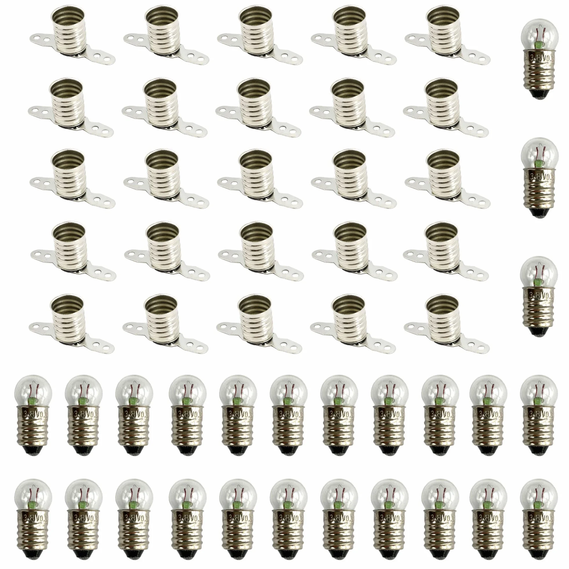 Kit d'électricité E10 : 25 ampoules 3,8 V 0,3 A et 25 douilles pour expériences circuits électriques