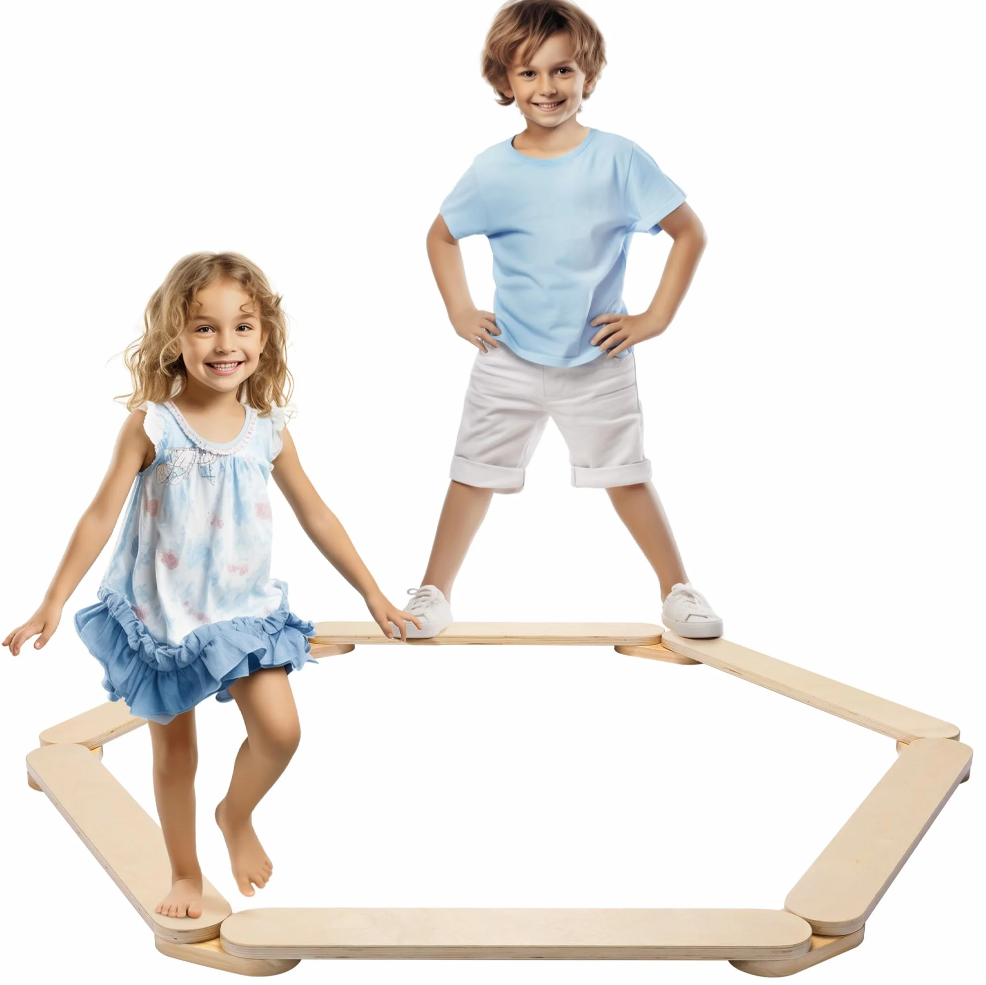 Navaris Poutre d'équilibre en Bois pour Enfants - Module motricité bébé avec 6 Planches Jouet d'équilibre intérieur extérieur - Parcours de motricité éducation Montessori