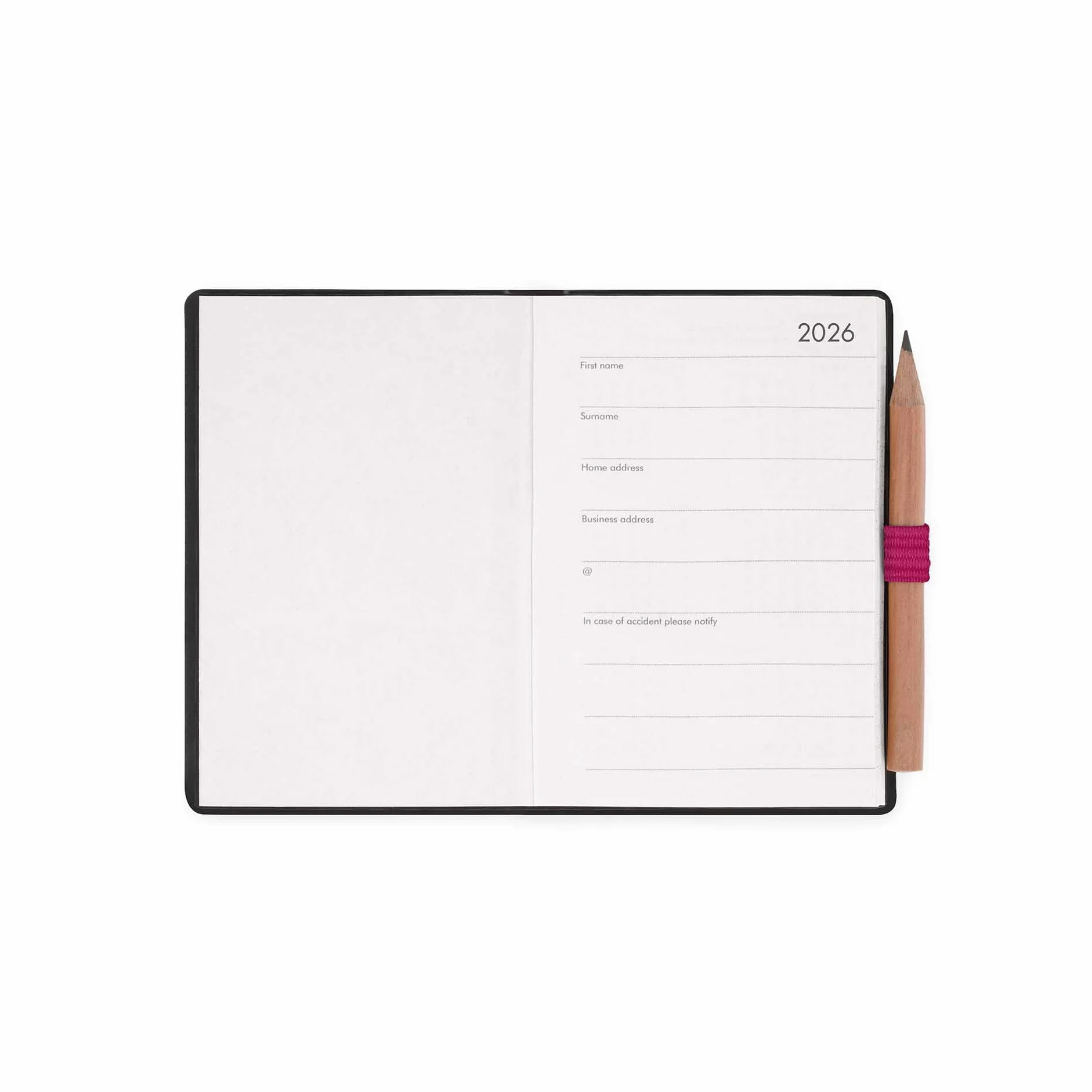 Legami Agenda biquotidien Mini 2026 Raspberry 12 mois carnet d'adresses crayon inclus fermeture élastique papier FSC 7 x 10 cm