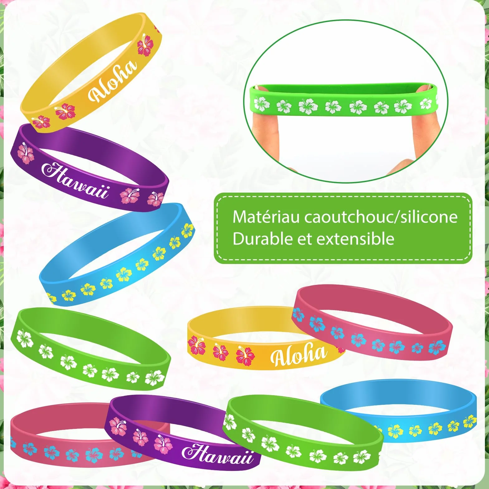 HOWAF 35pcs Bracelets Fleur Hibiscus Silicone Hawaienne Enfant Adultes Deco Plage Anniversaire Tropical Pool Party