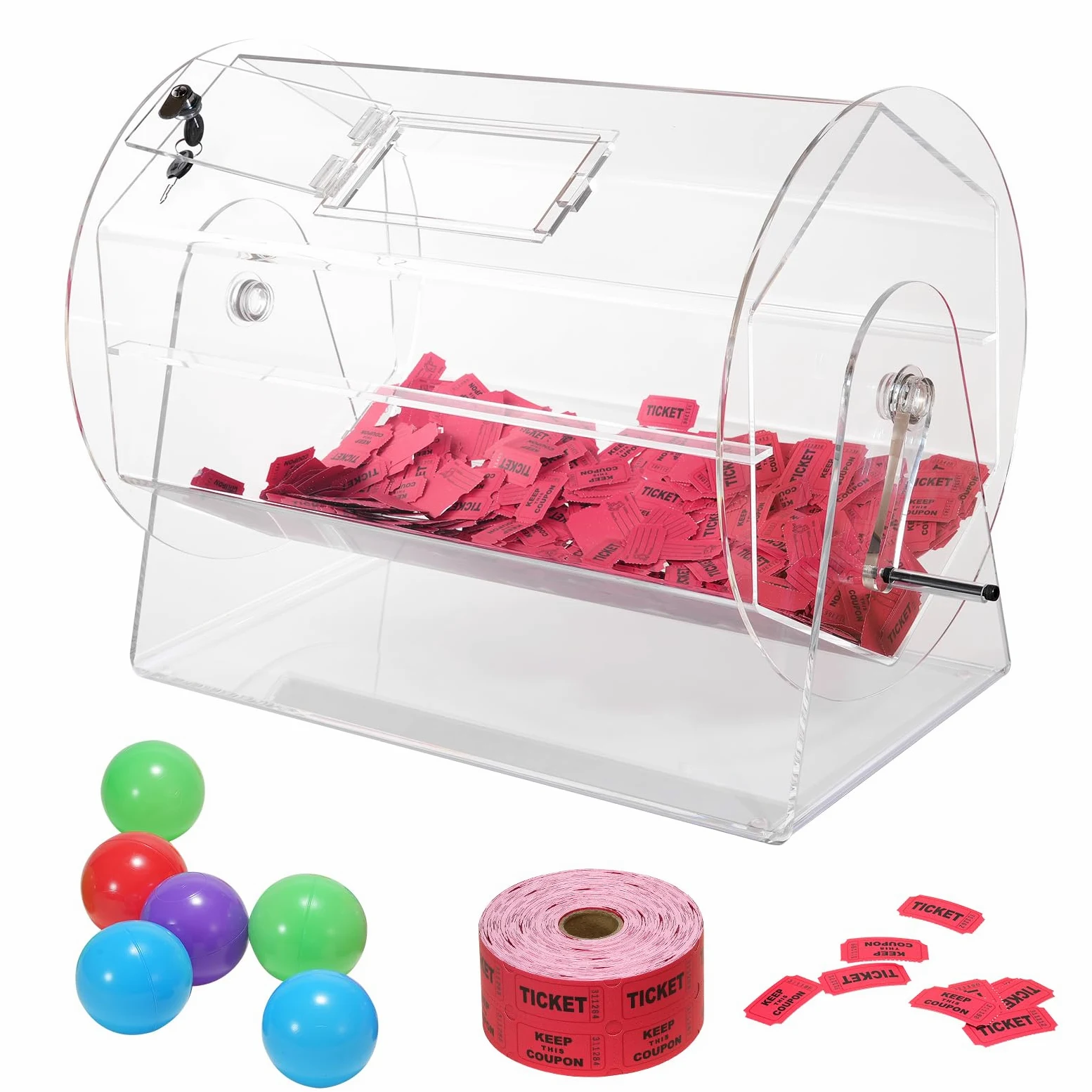 VEVOR Tambour de Tombola Loterie Loto en Acrylique, Capacité 10000 Billets ou 300 Balles, Cage pour Jeu de Bingo Transparente, avec 2 Clés, 565 x 1450 mm, pour Vote Événement Fête Salon Rassemblement