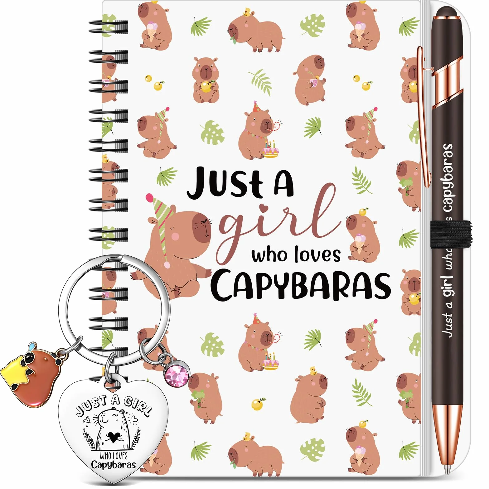 BBTO 3 Pièces Set Cadeau Capybara Bloc Notes Porte Clés Stylo à Bille