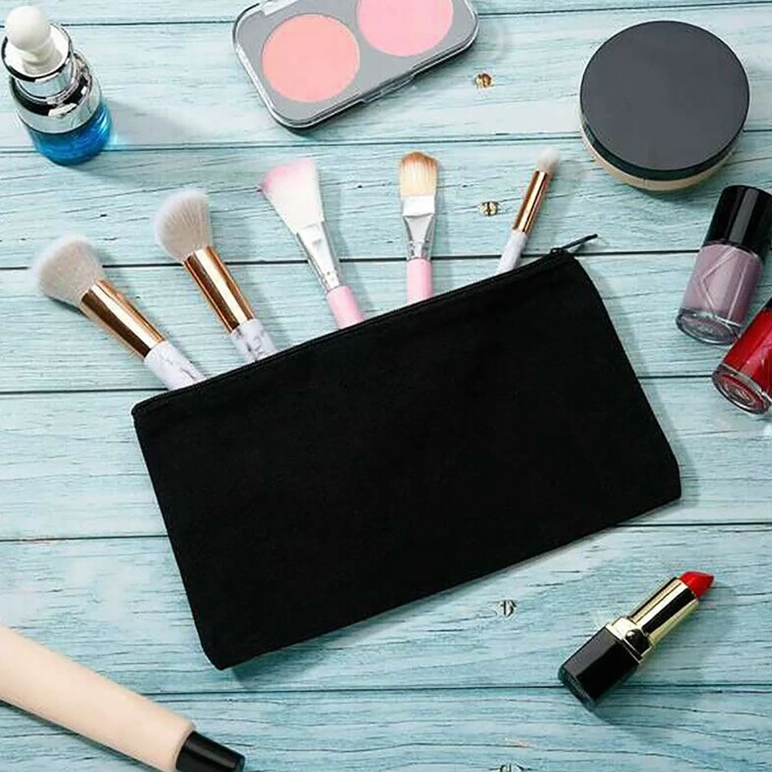 Trousse de Maquillage en Toile 2 Pièces, Sac Zippé Multifonctionnel Voyage Fait Main DIY, Blanc