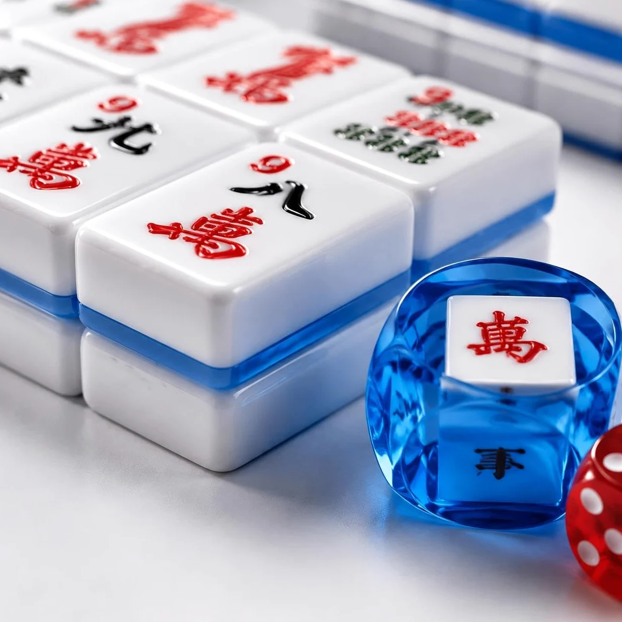 Ensemble Mahjong américain 166 pièces avec Accessoires complets | Ensemble mahjong américain 166 tuiles mélaminées, supports acryliques, étui, sac ; tapis optionnel pour jeux familiaux