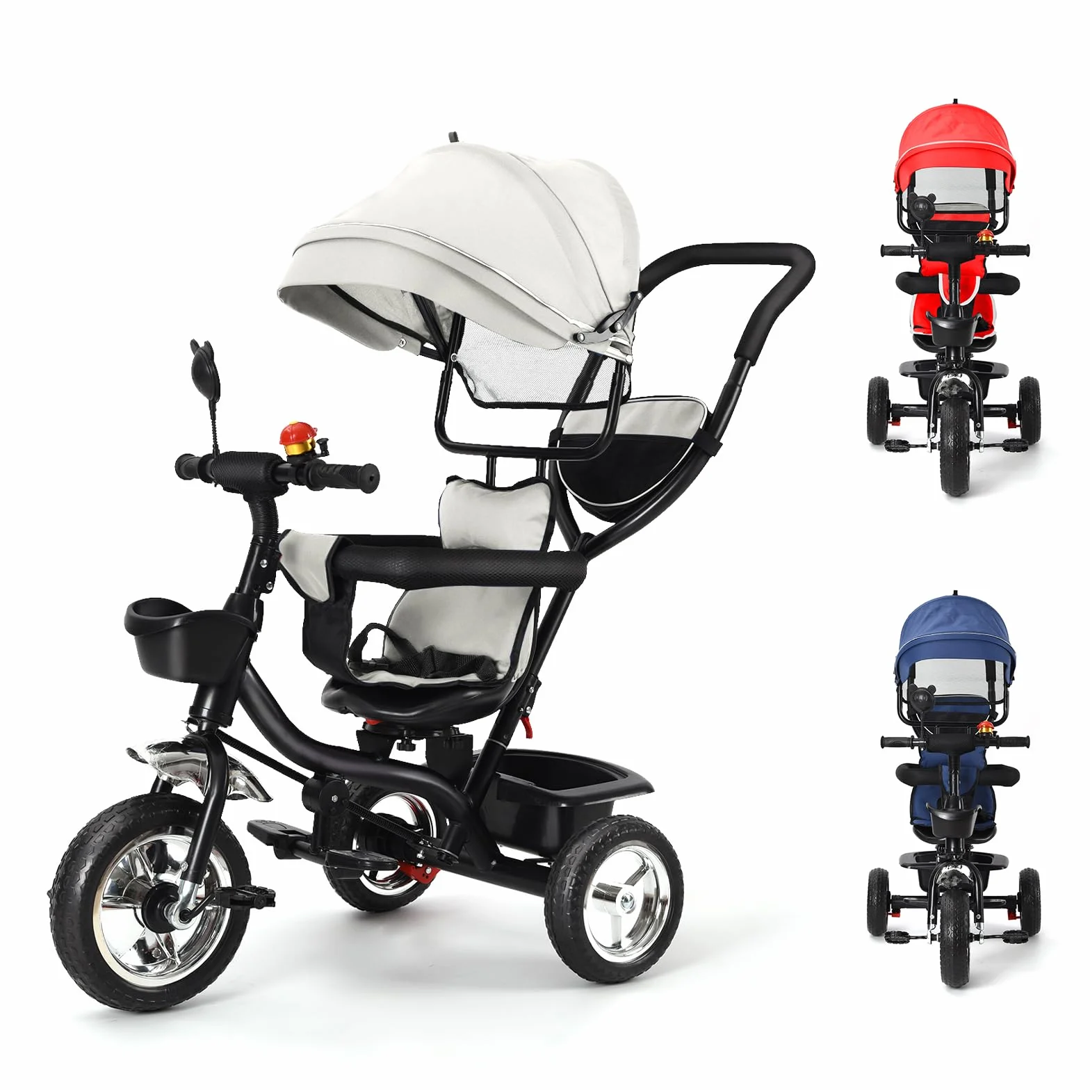 Poussette 3 Roues HUOLE, jusqu'à 25 kg, Trois Roues 3 /Pliable d'une Main/Légère - 7,5 kg/Porte Gobelet Inclus/Grande Panier -4 en 1 - gris clair