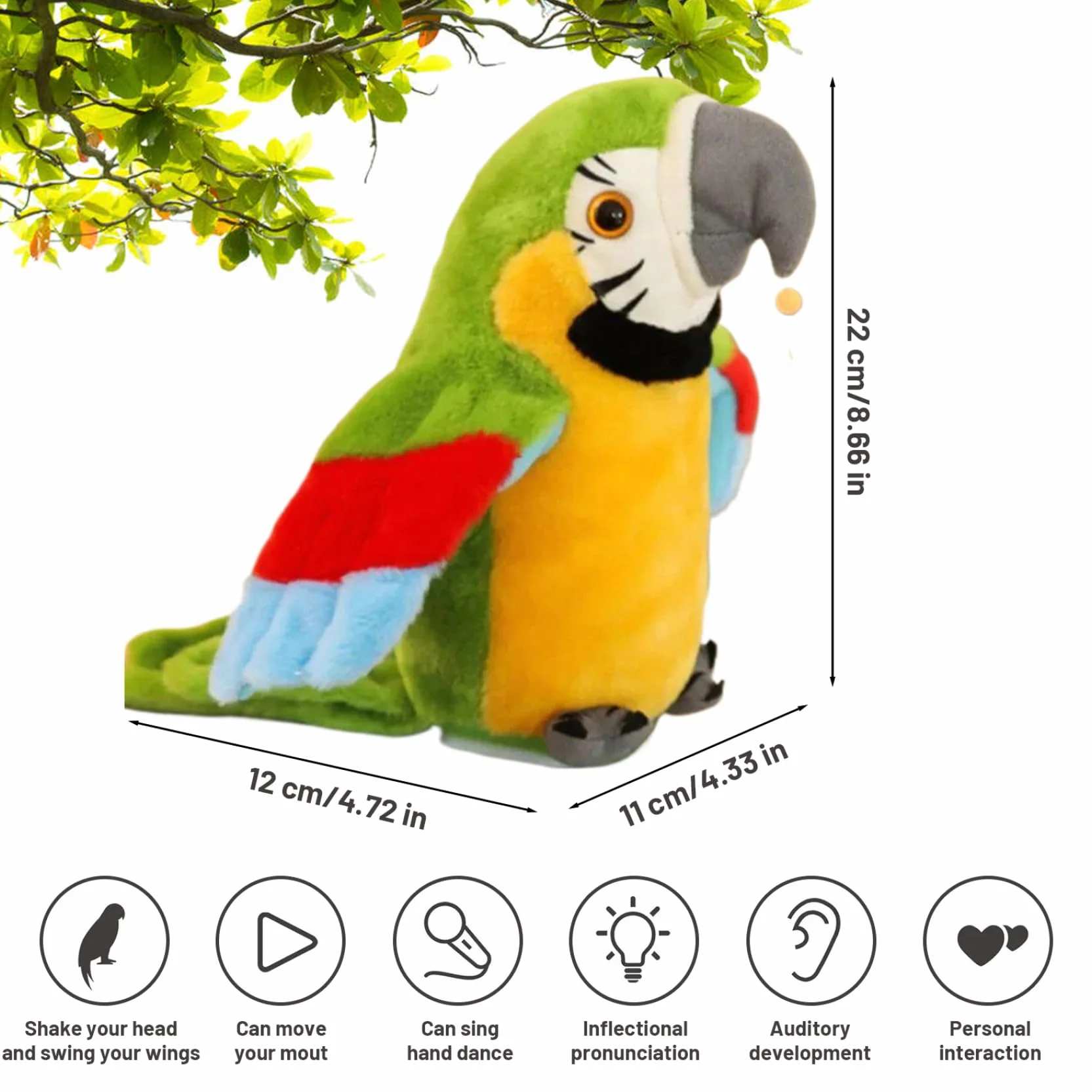 Peluche perroquet parlant avec enregistrement électronique, jouet qui répète et secoue les ailes, cadeau pour enfants