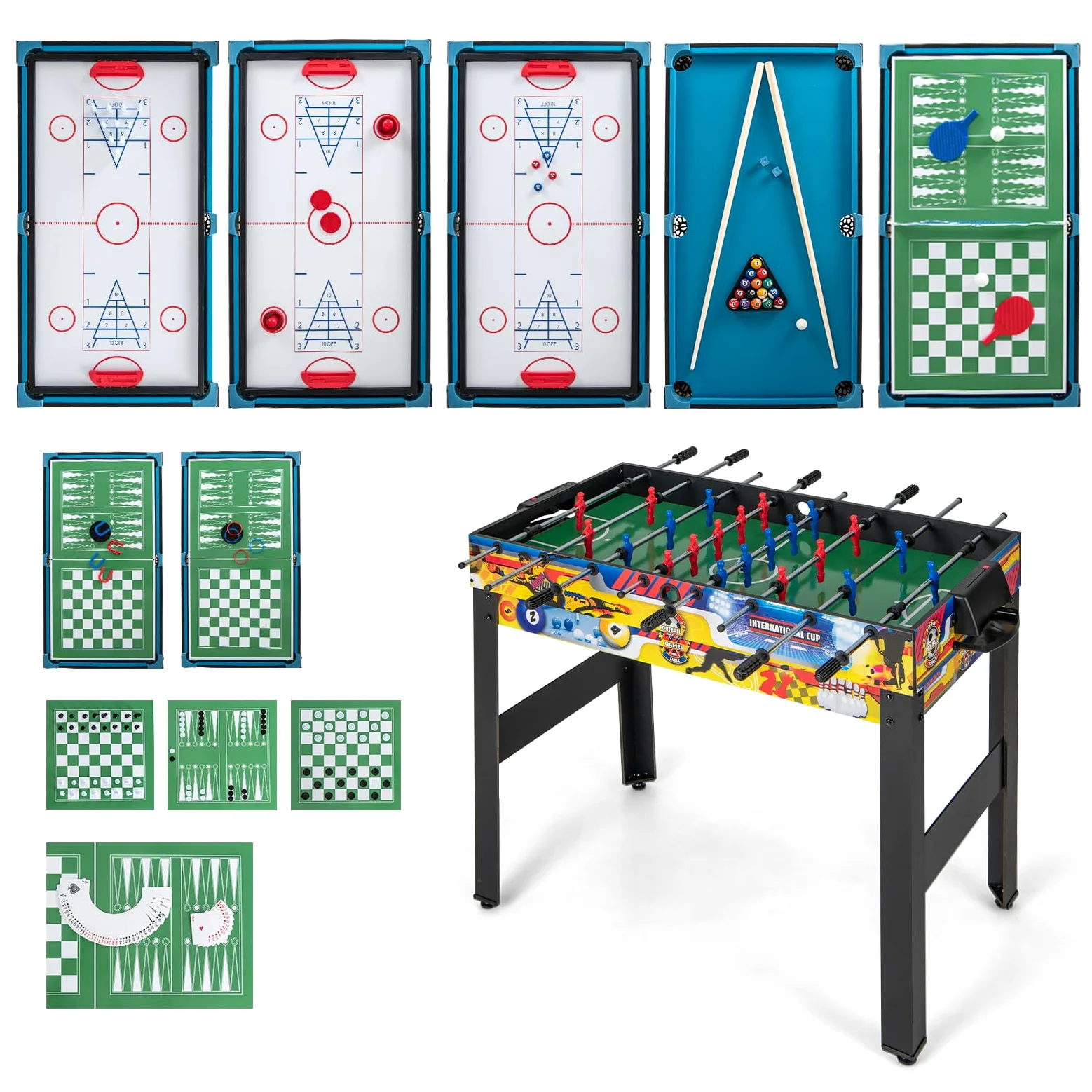 GOPLUS 12-en-1 Table Babyfoot,Table de Jeux Multifonctions avec Baby-Foot, Billard, Tennis de Table, Hockey, Bowling, Shuffleboard, et Plus Encore, pour Enfants et Adultes