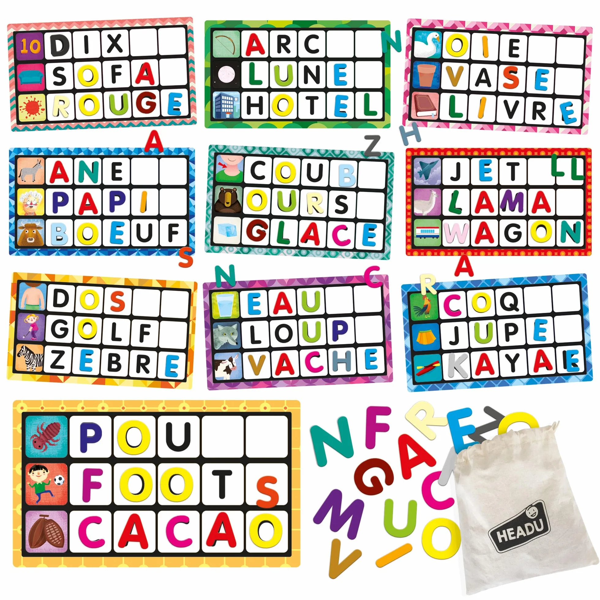 Headu Lettres Et Mots Montessori - Jeu Educatif Loto Tactile pour Apprendre À Lire Et Écrire 2 6 Ans Cadeau Enfants