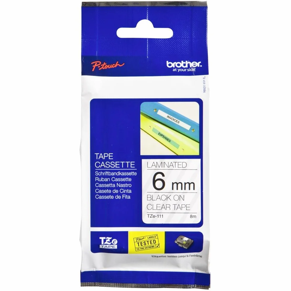 Brother TZE111 Ruban 6 mm Noir Transparent